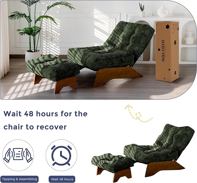 Sillón con otomana ajustable reclinable verde miniatura 8