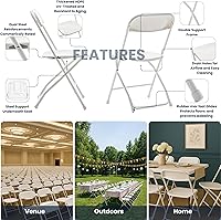 Vista 4 de BTEXPERT® Juego de 2 sillas plegables de plástico blanco, marco de acero, silla comercial de alta capacidad para eventos, juego ligero para oficina