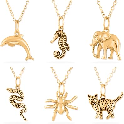 Sterling Silver 18K Yellow Gold Plated 3D Animal Pendants/Charms with 18-Inch Chain Available Across Various Exquisitely Realistic Designs