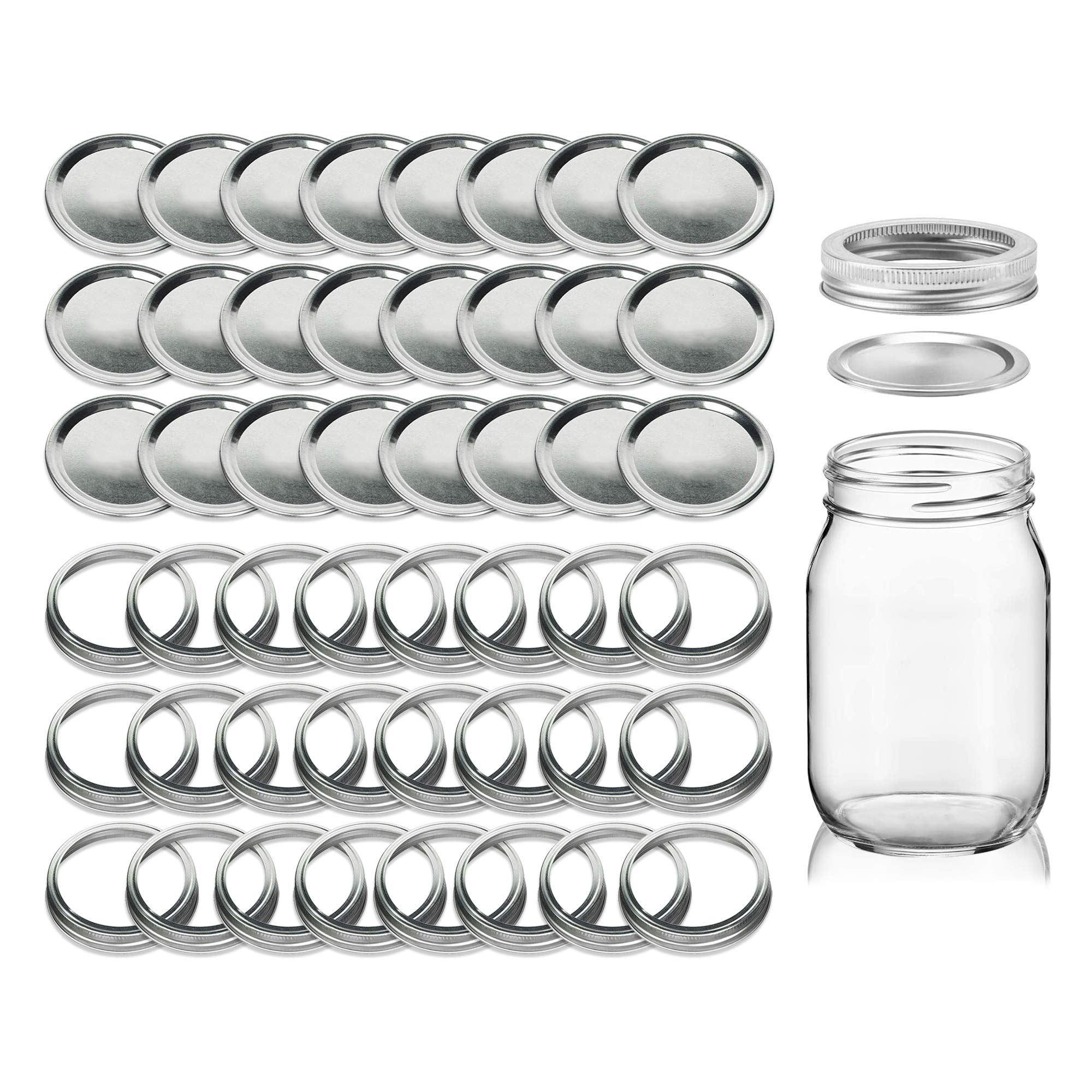 SeacoastCanning Lids Regular Mouth Bulk, Canning Jars Lids, Rings and Bands, Leak Proof Flats and Seals in Bulk, Twist-Top Easy Covers, Silver, 16oz, (24 Pack)