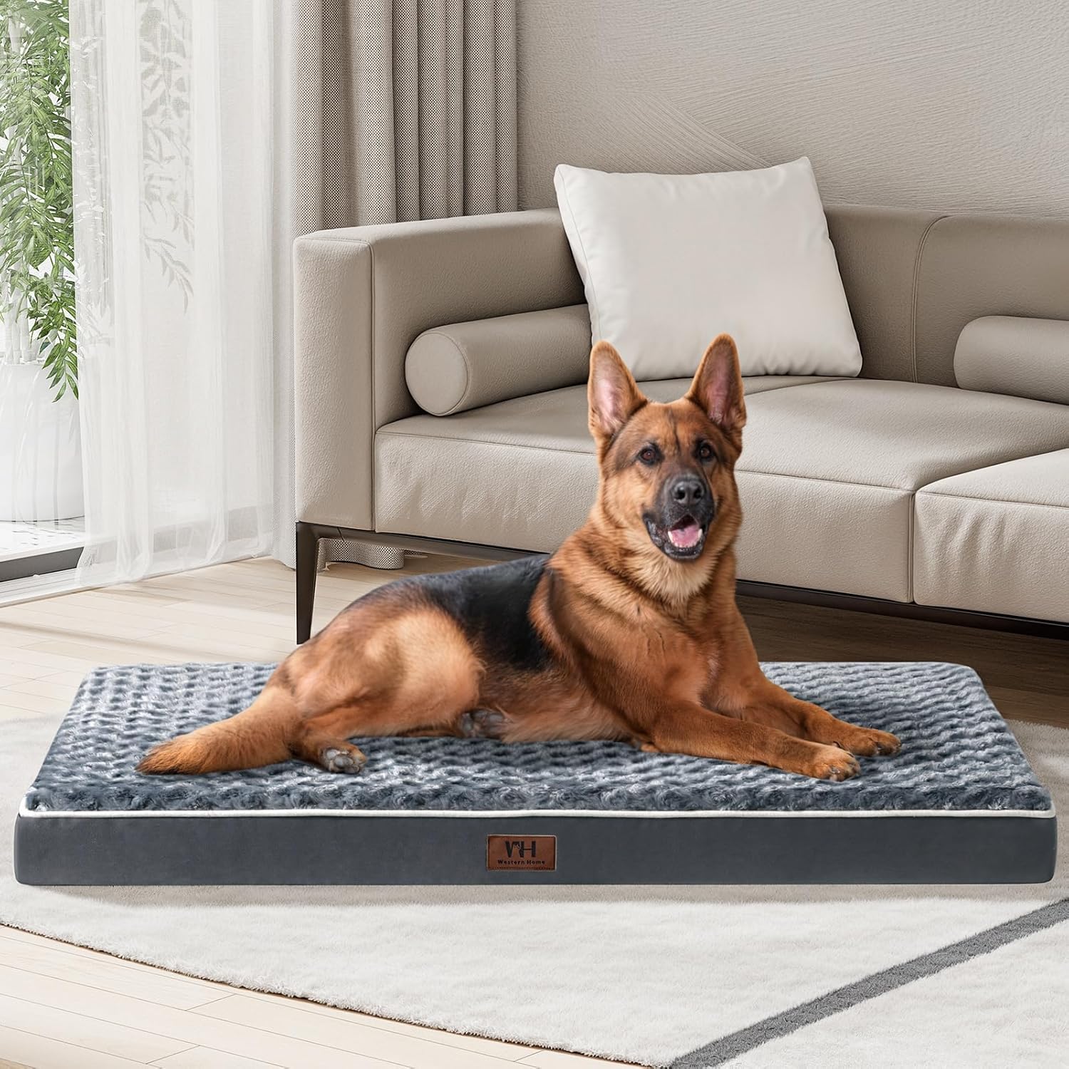 WESTERN HOME WH Orthopedic Extra Large Dog Bed for Large Dogs, Soft Rose Plush Removable Washable Cover, Egg Crate Foam Support, Non-Slip Bottom, Waterproof