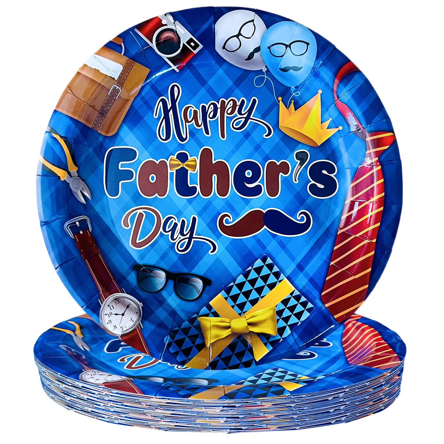 Uojlvlr 24PCS Happy Father's Day Party Plate 7-inch Disposable Tableware Paper Plate, Dad Theme Decoration Best Dad Party Dinner Decoration