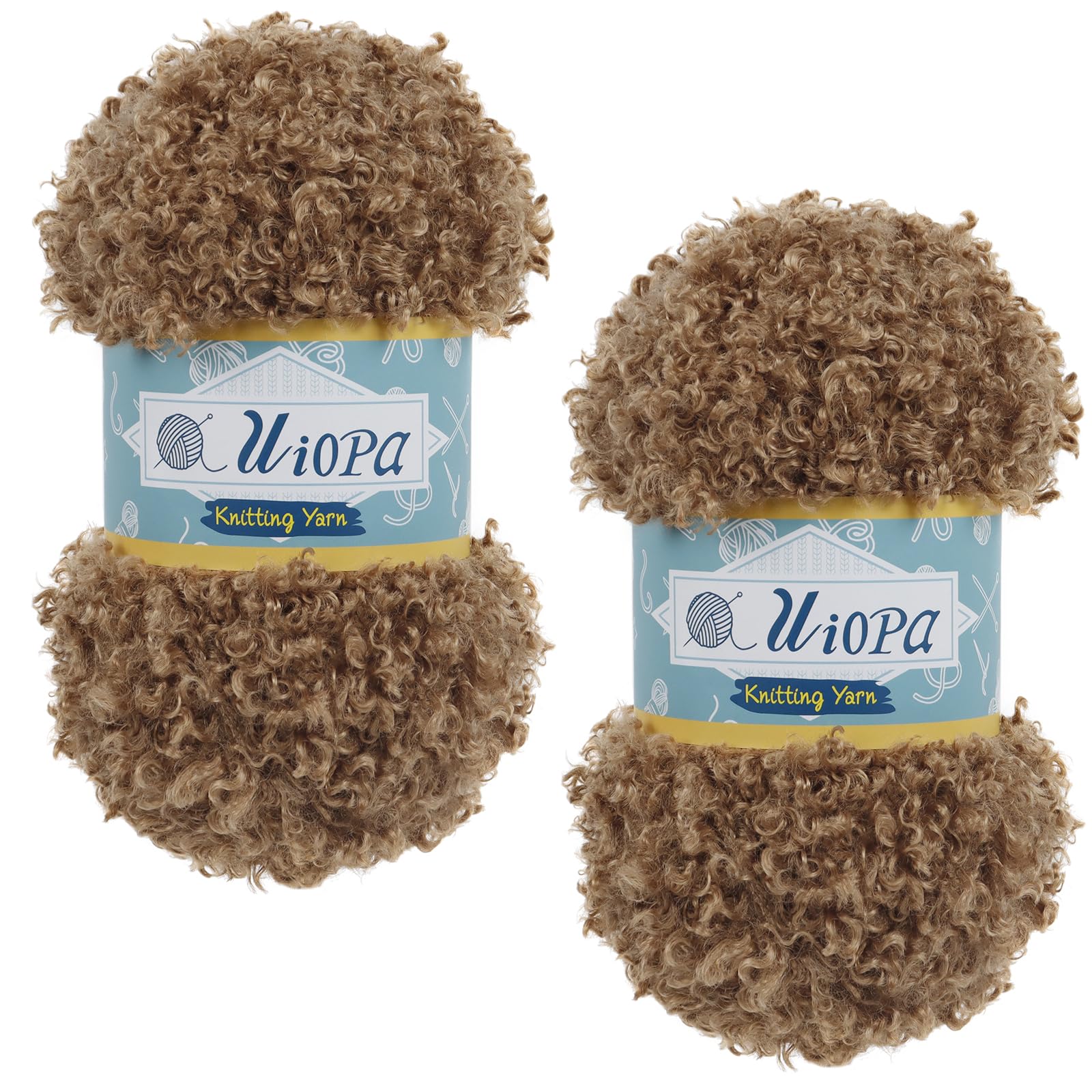 Uiopa 2 Skeins Faux Fur Yarn, 2 x 100g Teddy Fur Fluffy Wool, Polyester Eyelash Yarn Fluffy Chunky Wool for Crocheting Knitting Scarves Hats Bags Slippers DIY Crafts (Brown)