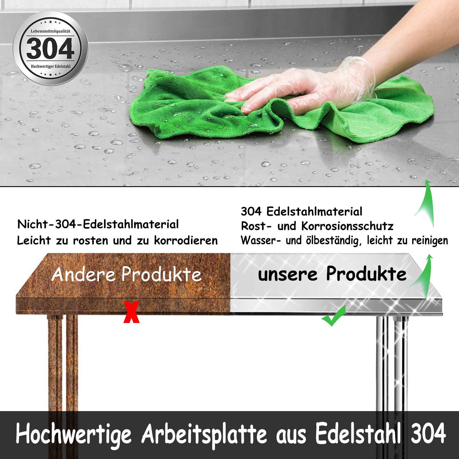 Froadp 120x60x85cm Edelstahl Arbeitstische für Lebensmittelzubereitung Küche Tisch mit Faden Verstellbare Fuß & Ablagefläche Multifunktionale Gastro Zubereitungstisch Grilltisch mit Aufkantung