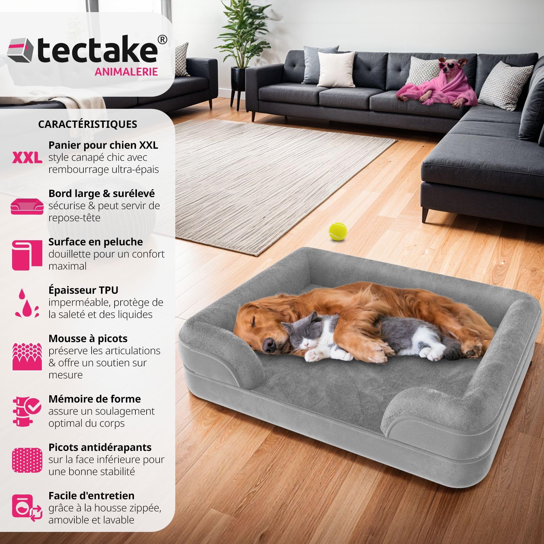 tectake® Panier pour Chien Déhoussable & Lavable, Lit pour Chien orthopédique Antidérapant en Peluche Anti-Stress, pour Chiens & Chats Toutes Tailles, Tapis Chien Coussin Chien avec Rembourrage épais