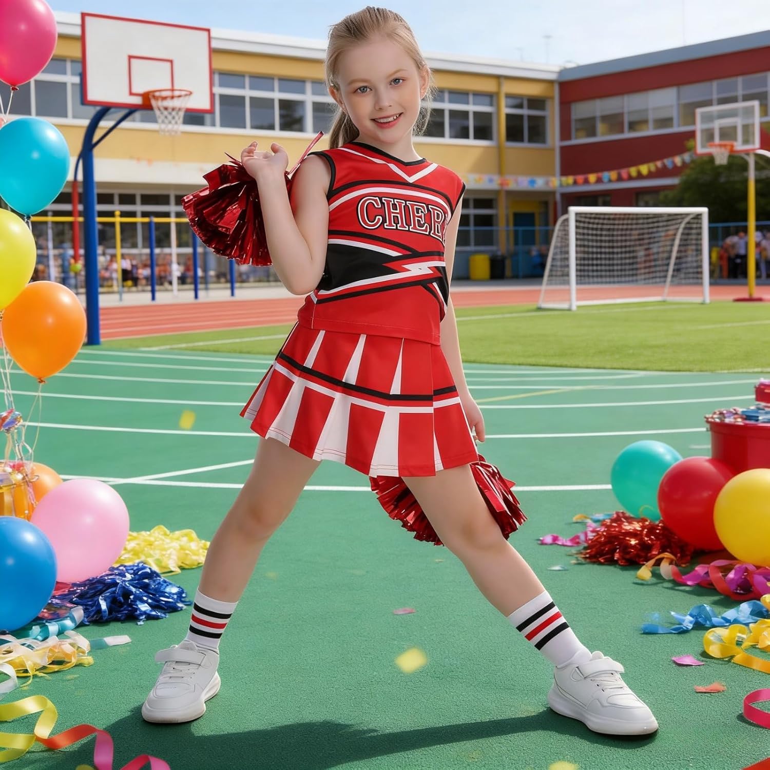 yolsun Cheerleader Outfit for Girls,Cheerleader Costume for Girls Cheer Up Halloween Cosplay Party Gifts - Image 6