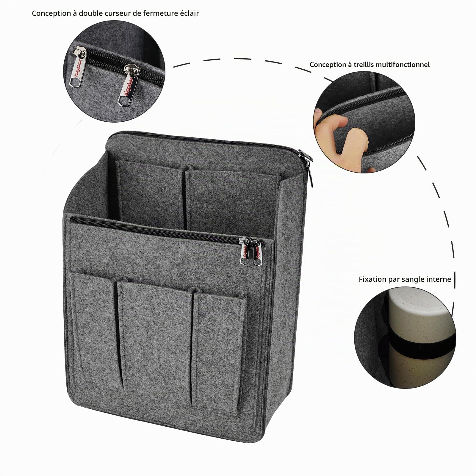 Organiseur de sac à dos de grande capacité – Insert de rangement en feutre pour sacs à dos, sacs à dos et sacs de voyage de 25,4 cm + | Design vertical avec fente pour bandoulière et poche