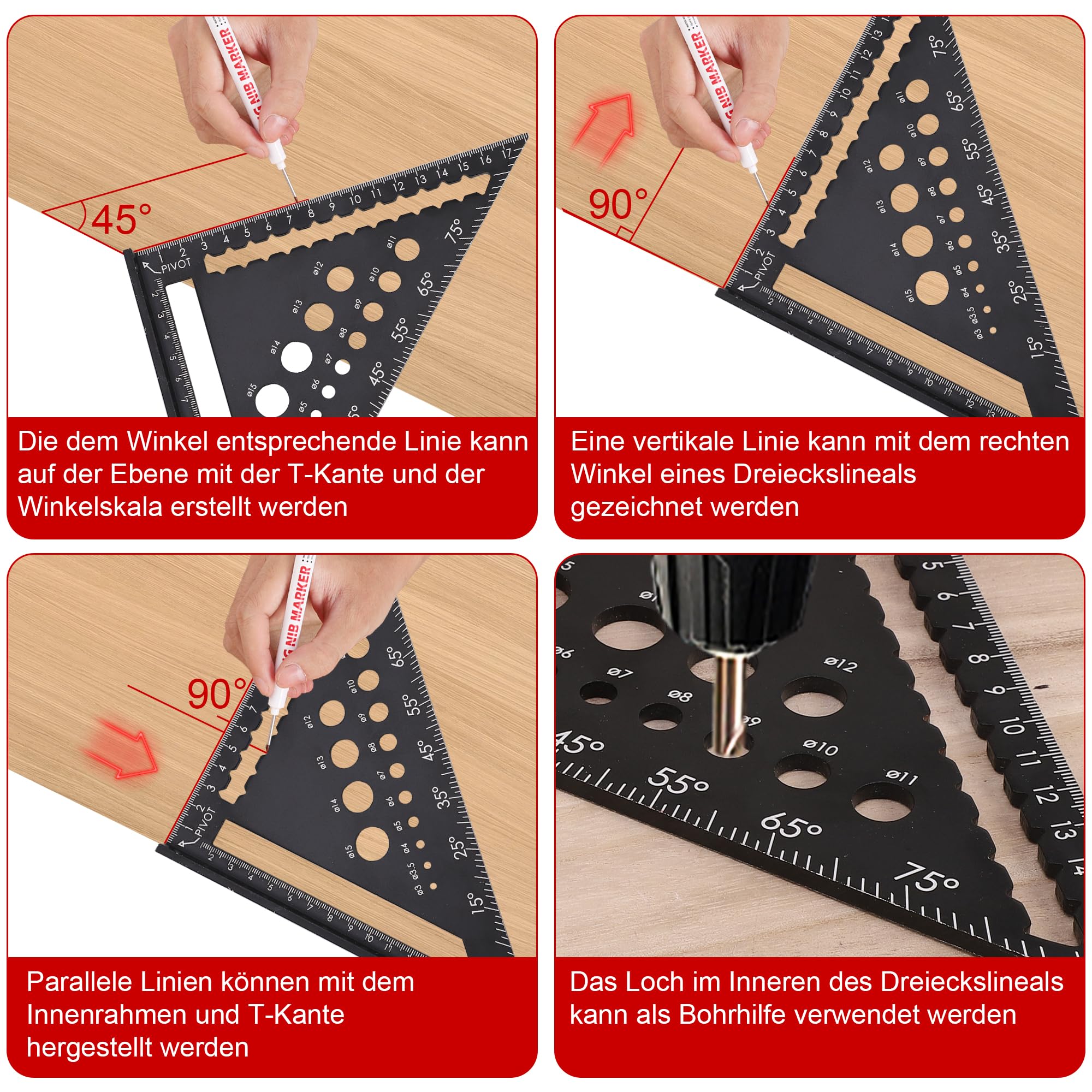 Squadra Combinazione Per Falegname - 7 Pollici, Lega Alluminio, Per Misurazioni E Angoli Precisi