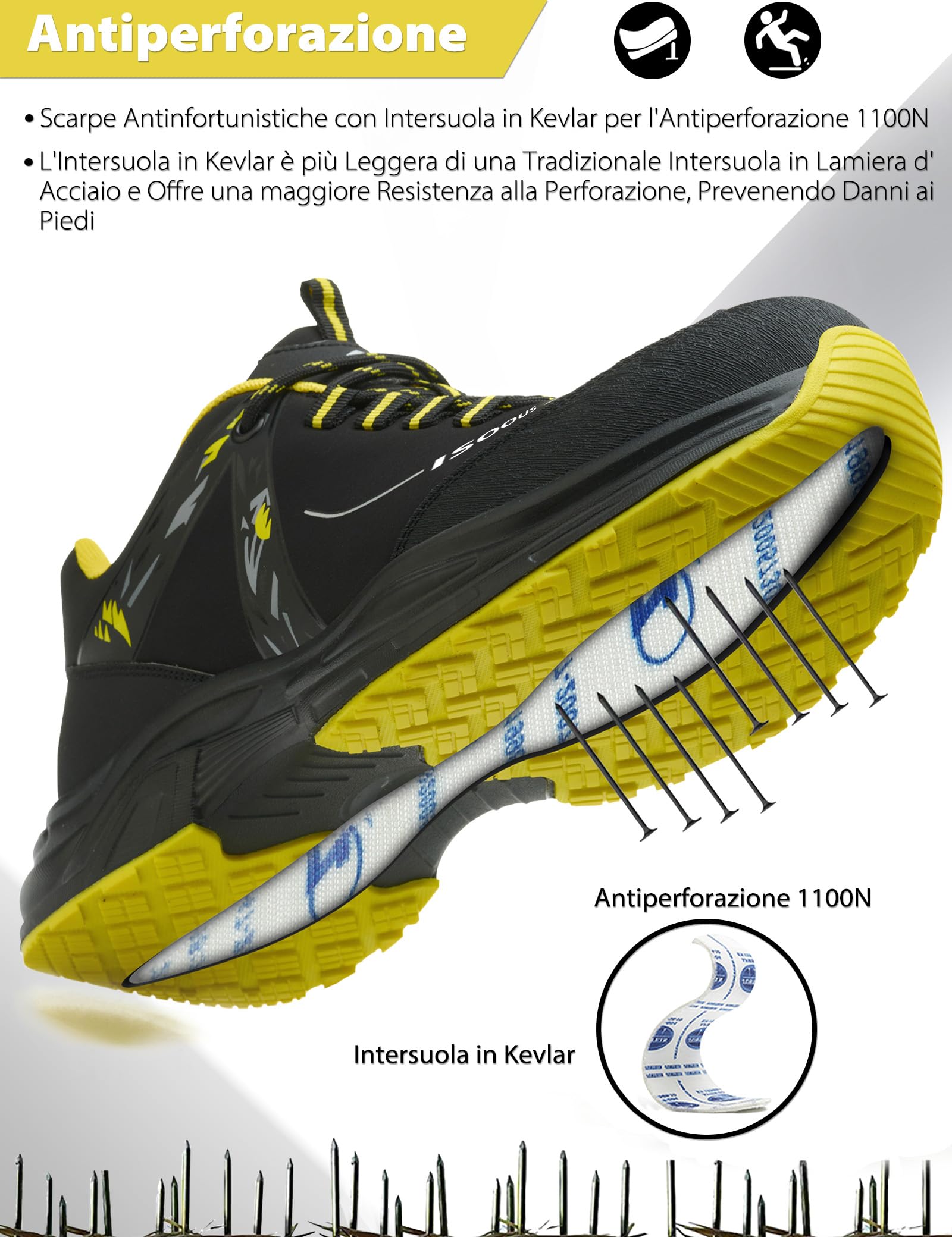 ISOOUS Scarpe Antinfortunistiche Uomo Scarpe da Lavoro Donna Leggere | Comode Scarpe da Sicurezza con Punta in Acciaio Antiscivolo Traspiranti Scarpe da Cantiere Sneaker Unisex