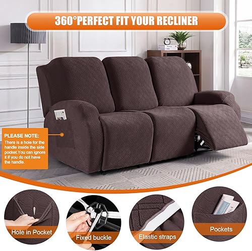 Vista 144 de VANSOFY Funda para silla reclinable, 3 piezas, fundas elásticas para silla reclinable, funda suave para silla reclinable, protector de muebles