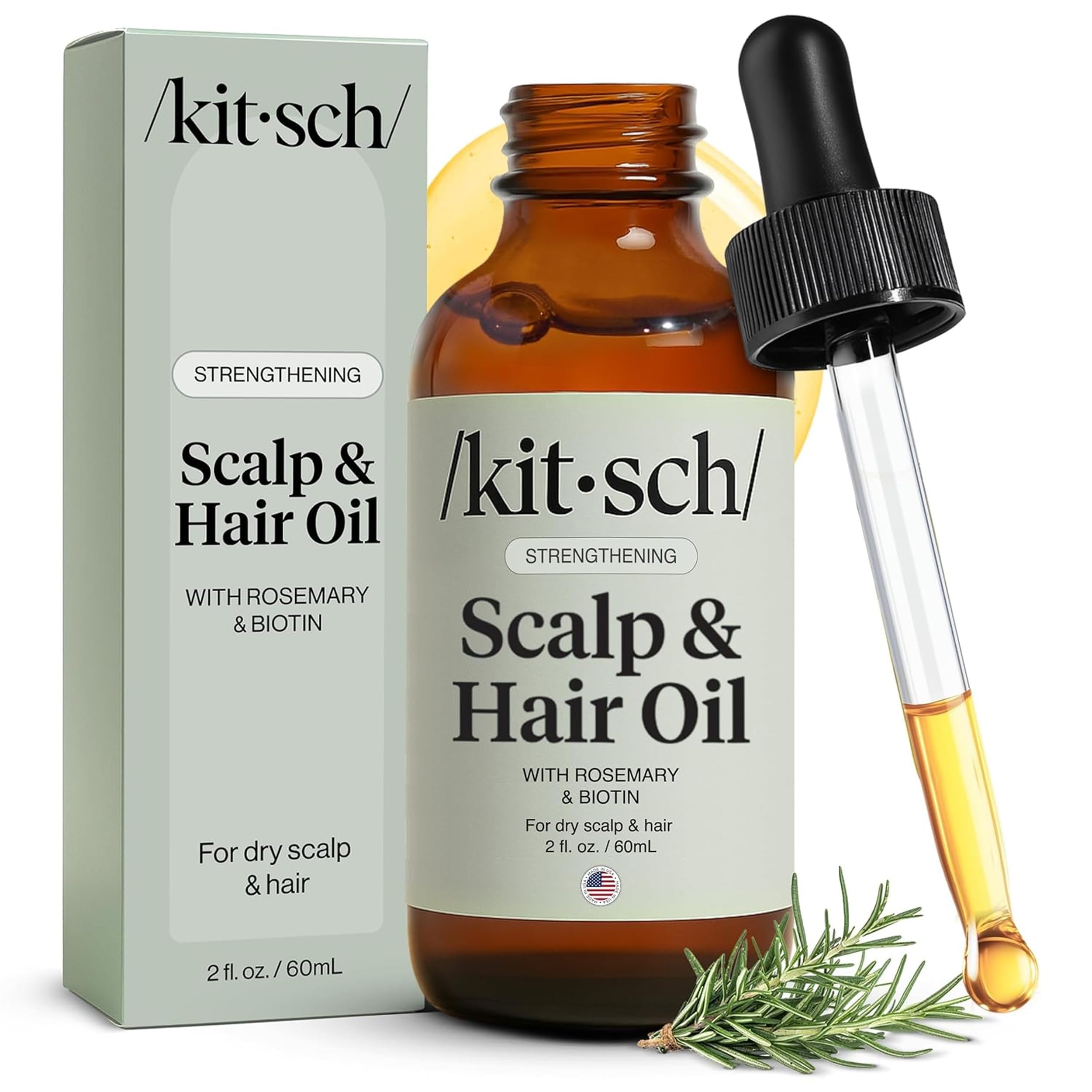 Kitsch Rosemary Oil for Hair Growth – Pre-Wash Hair Oil with Castor, Biotin, Jojoba – Hair Care, Adds Shine, Strengthens Roots, Scalp Treatment | Ideal Gifts for Women – Lavender Scent, 60mL