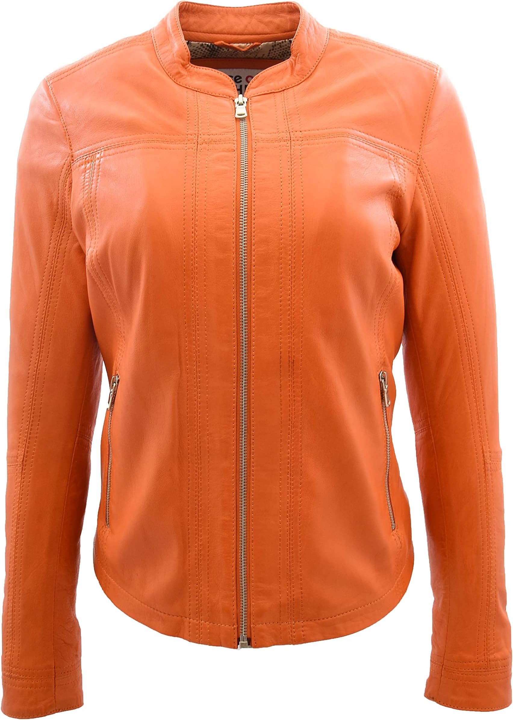 A1 FASHION GOODS Womens Genuine Leather Retro Biker Ladies Girls Jacket MADDISON Orange