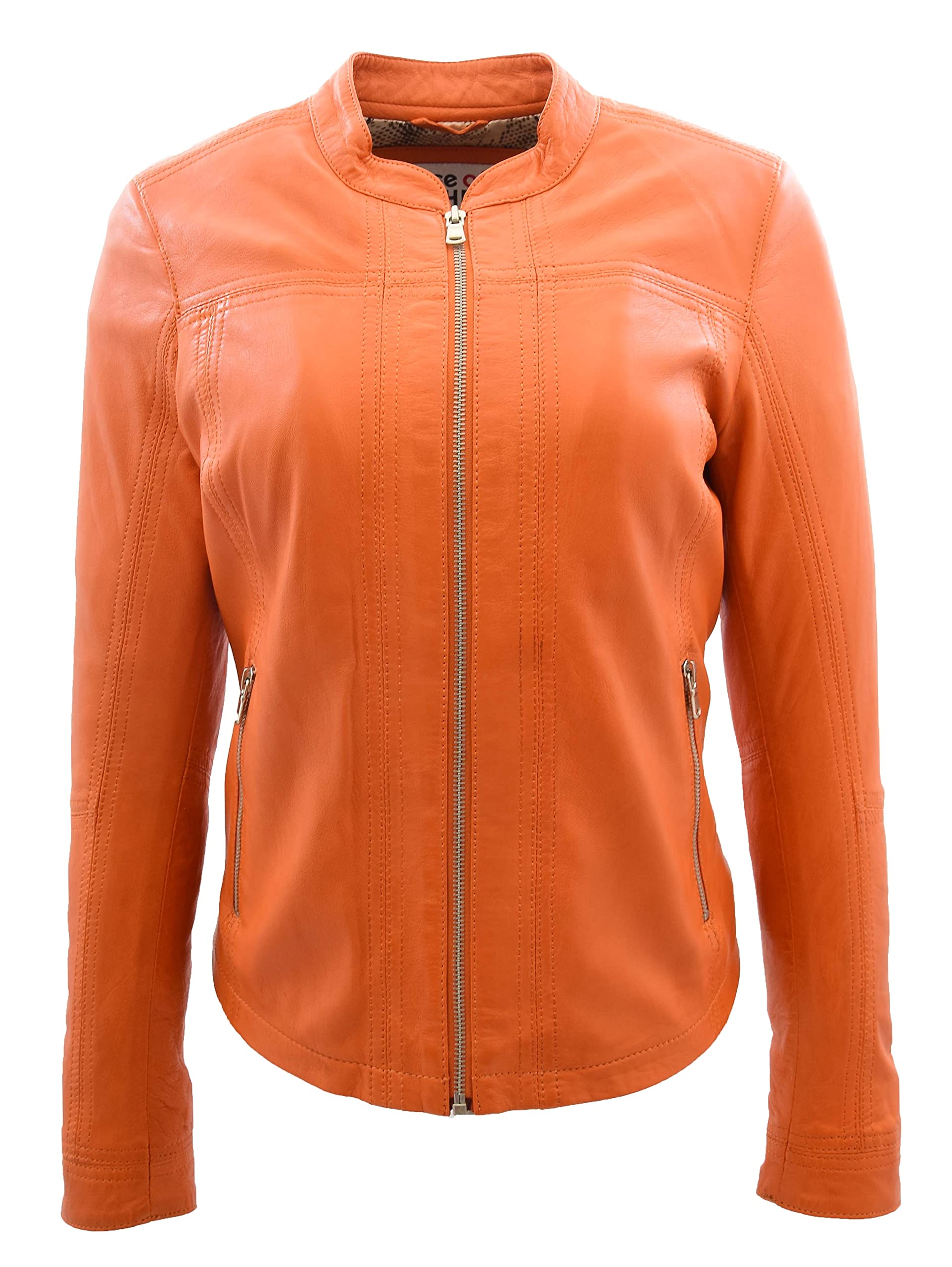 A1 FASHION GOODS Womens Genuine Leather Retro Biker Ladies Girls Jacket MADDISON Orange