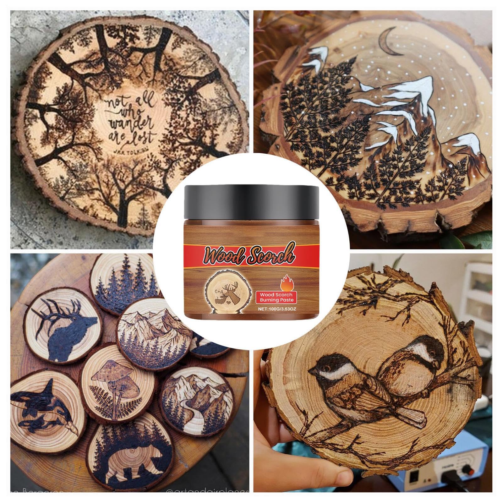 Pintura para quemar madera, gel de manualidades de precisión de 100 g, pasta de quemador de madera para marca de mesa, grabado, principiantes, adultos, proyectos de creación de arte de bricolaje
