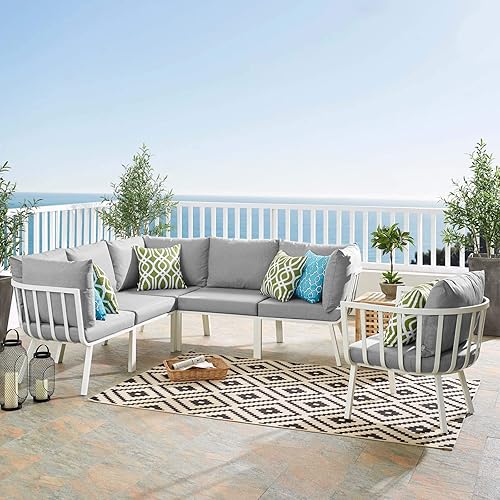 Modway Riverside Outdoor Patio Aluminum Sectional Set, White Gray