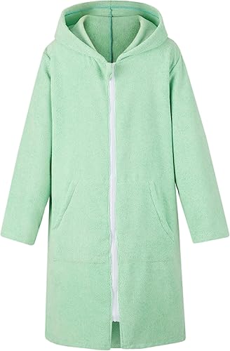 Miniatura 2 de MissShorthair Poncho de toalla para niños, cubierta de playa con cremallera y capucha, bata cambiadora de natación para niños, bata de baño para