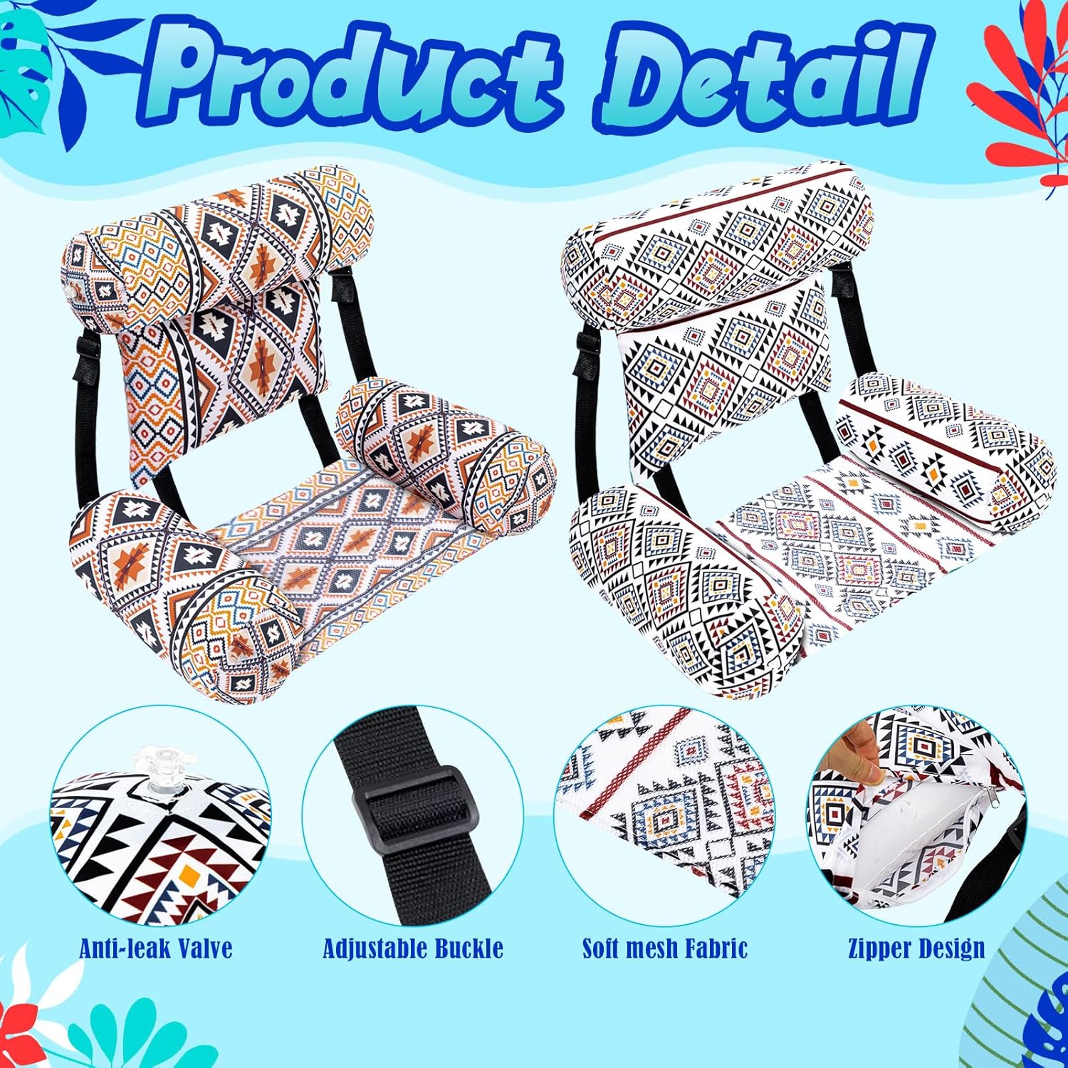 Threehoney 2 Pack Large Pool Chair Floats Adult Inflatable Pool Lounge Chair Summer Pattern Water Floating Chair Adjustable Pool Float Hammock for Swimming Pool Beach Party Game