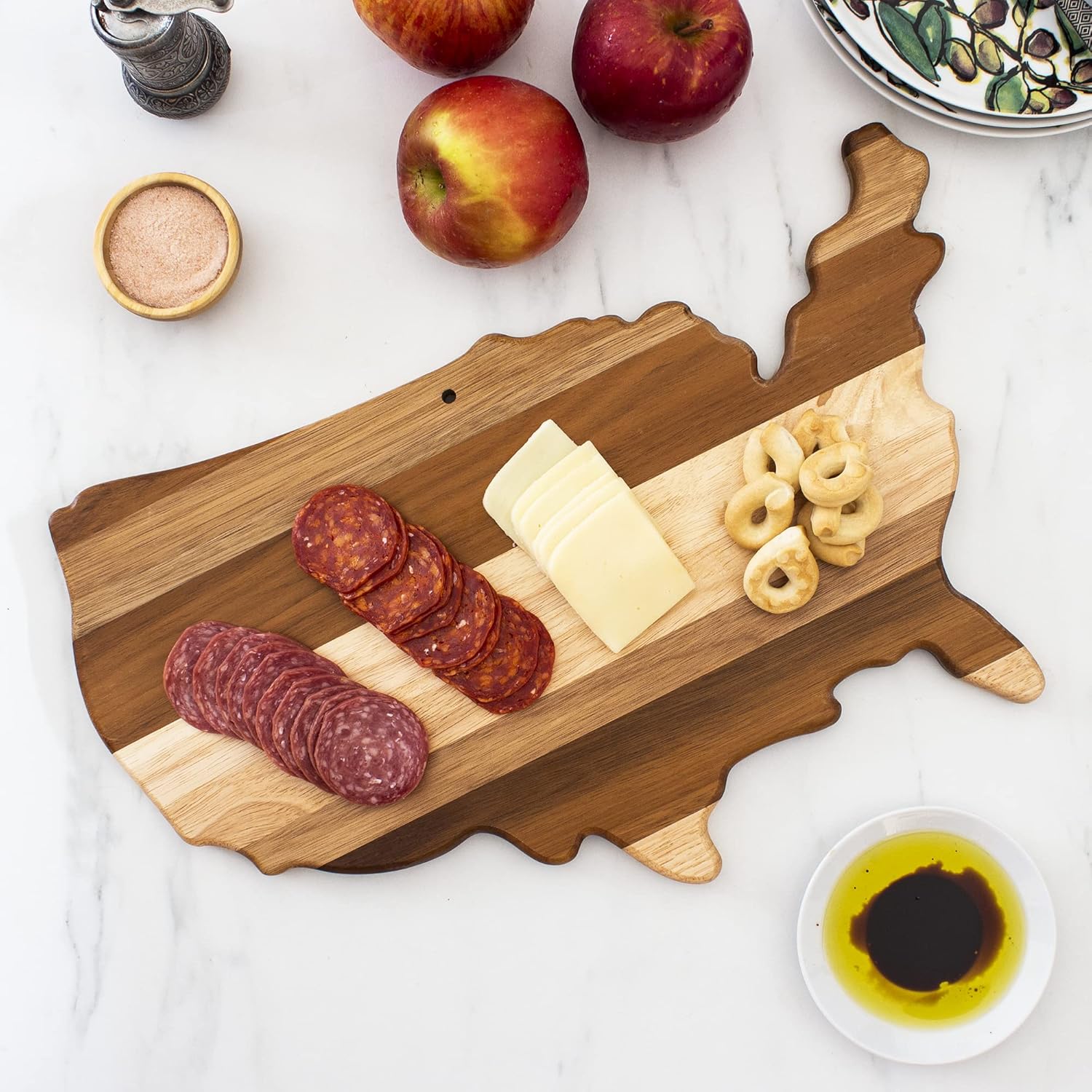 Totally Bamboo Rock & Branch Shiplap Series USA Shaped Wood Cutting Board and Charcuterie Serving Platter, Includes Hang Tie for Wall Display - Image 2