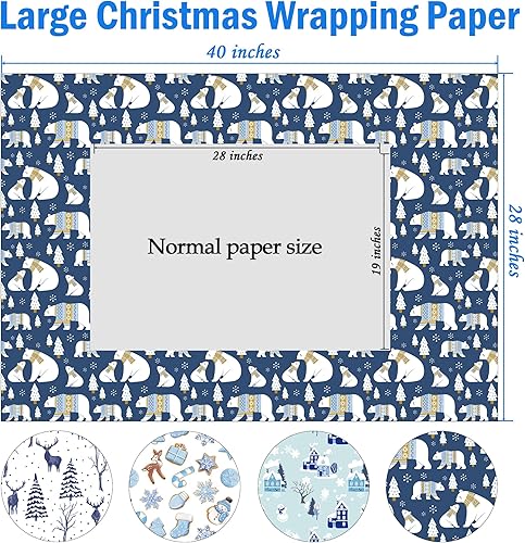 Miniatura 3 de RiukRaiu Papel de regalo de Navidad para niños, hombres y mujeres. Diseño de Navidad, envoltura de regalo que contiene árbol, automóvil, copo de