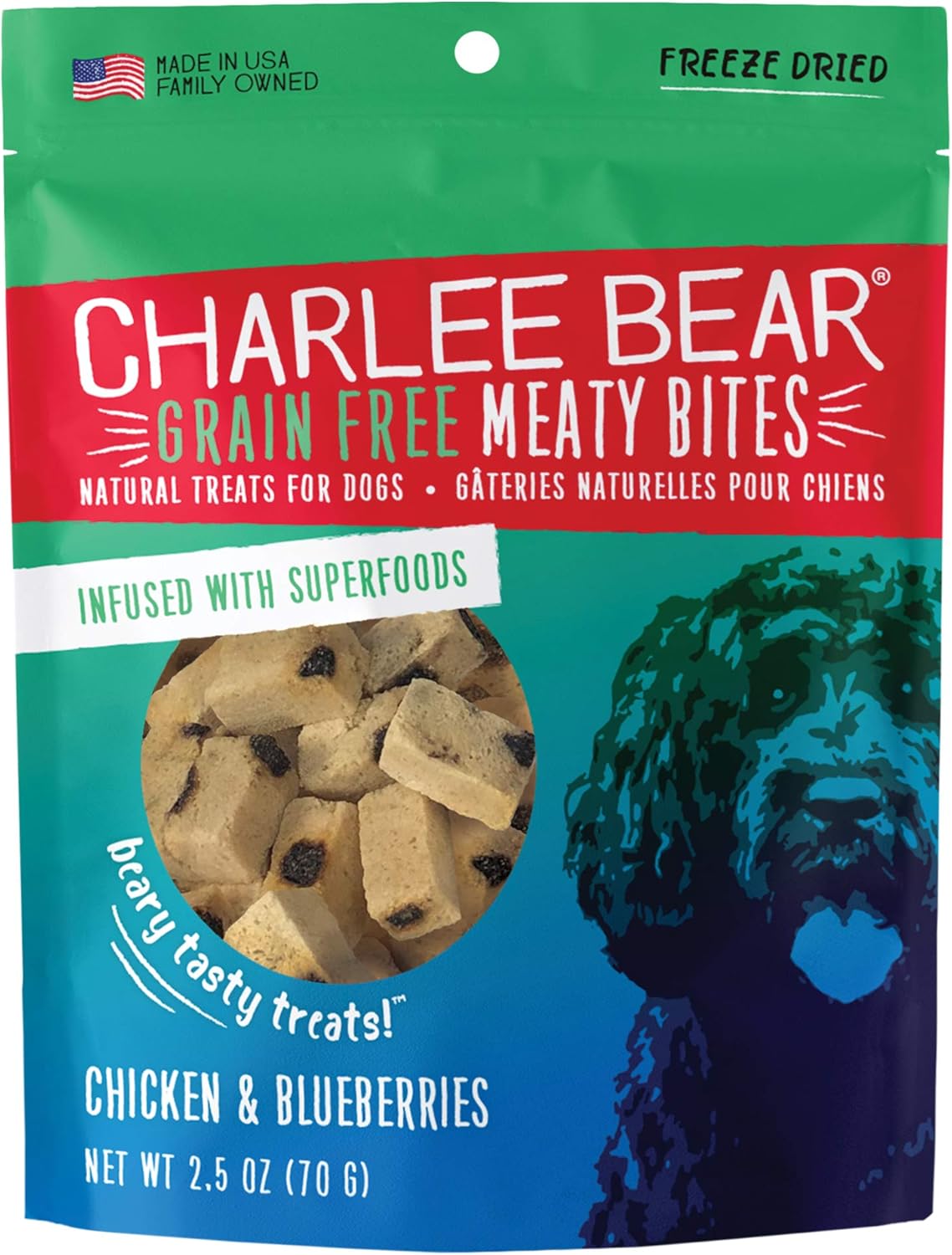 Charlee Bear Meaty Bites Dog Treats, Chicken & Blueberries, 2.5oz (Pack of 2)