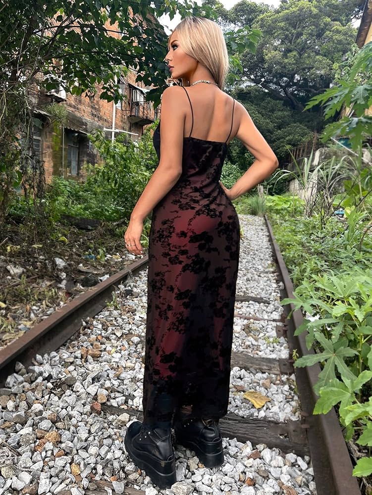 Amazon.com: Neeno Women's Dresses Grunge Floral Print Mesh