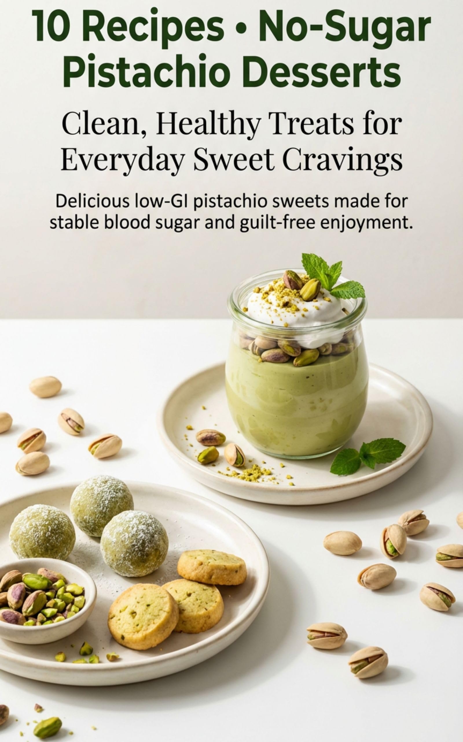 10 Recipes • No-Sugar Pistachio Desserts: Clean, Healthy Treats for Everyday Sweet Cravings: Delicious low-GI pistachio sweets made for stable blood sugar and guilt-free enjoyment.
