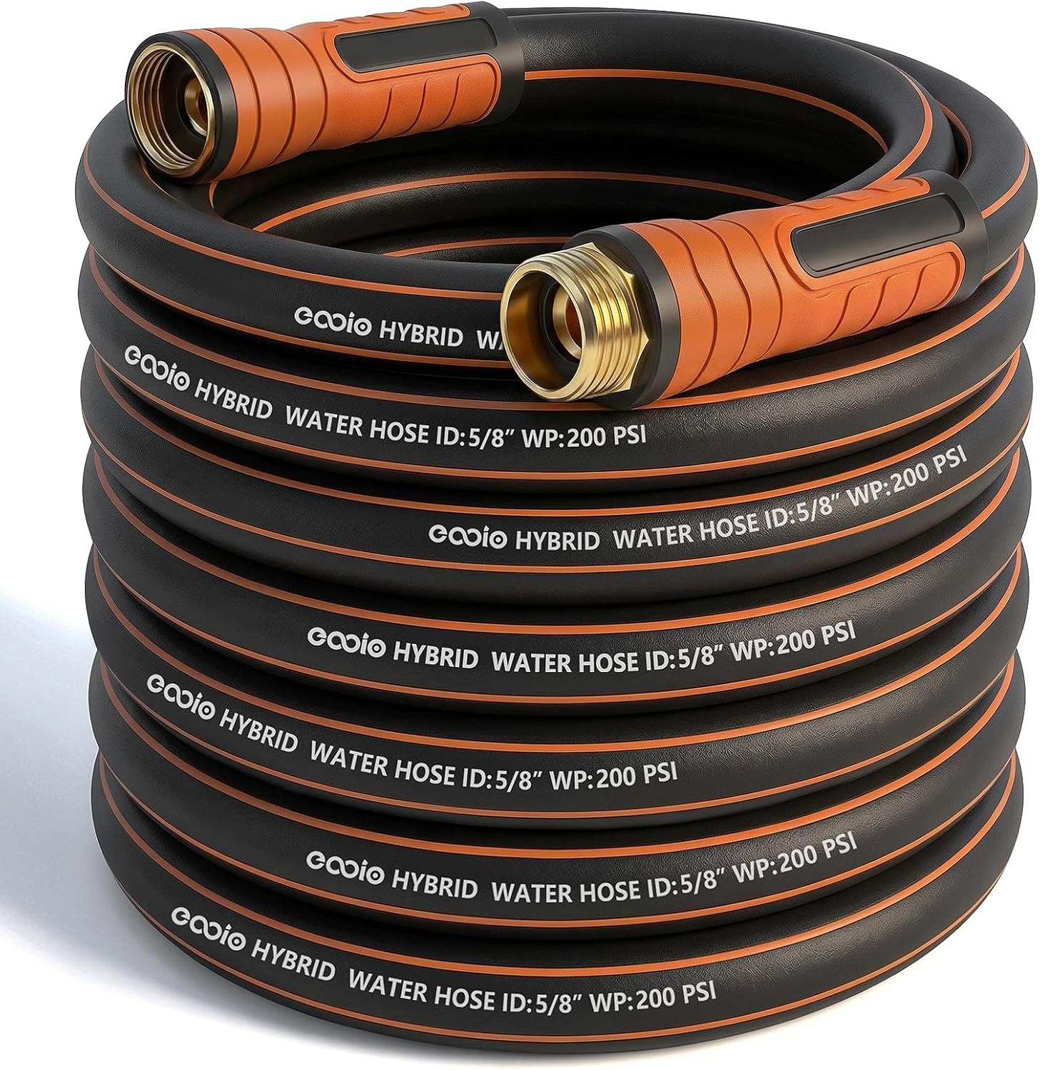 Garden Hose 50 ft x 5/8", Heavy Duty Water Hose, Flexible and Durable, Kink Resistant Lightweight Hybrid Hose, Leakproof Yard Hose with Male to Female Fittings