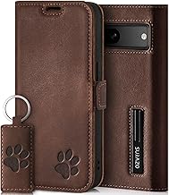 SURAZO Slim Magnetic Mobile Phone Case for Google Pixel 8 Leather - Genuine Leather Protective Case with Paw Motif - RFID Flip Case [Stand Function, Card Slot] Flip Cover Case Leather Case (Nut Brown)