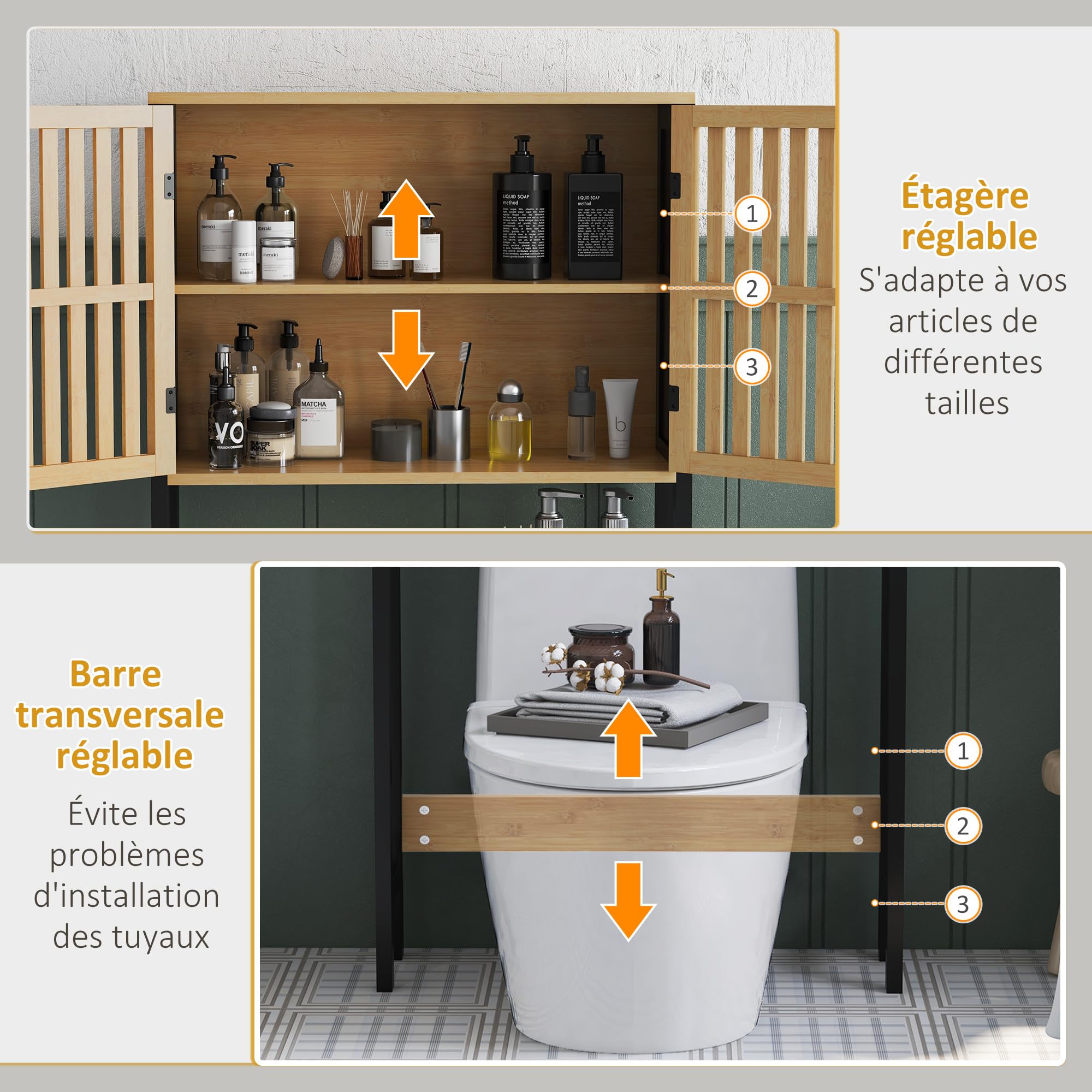 kleankin Wc-rek met kast voor badkamer, toilet