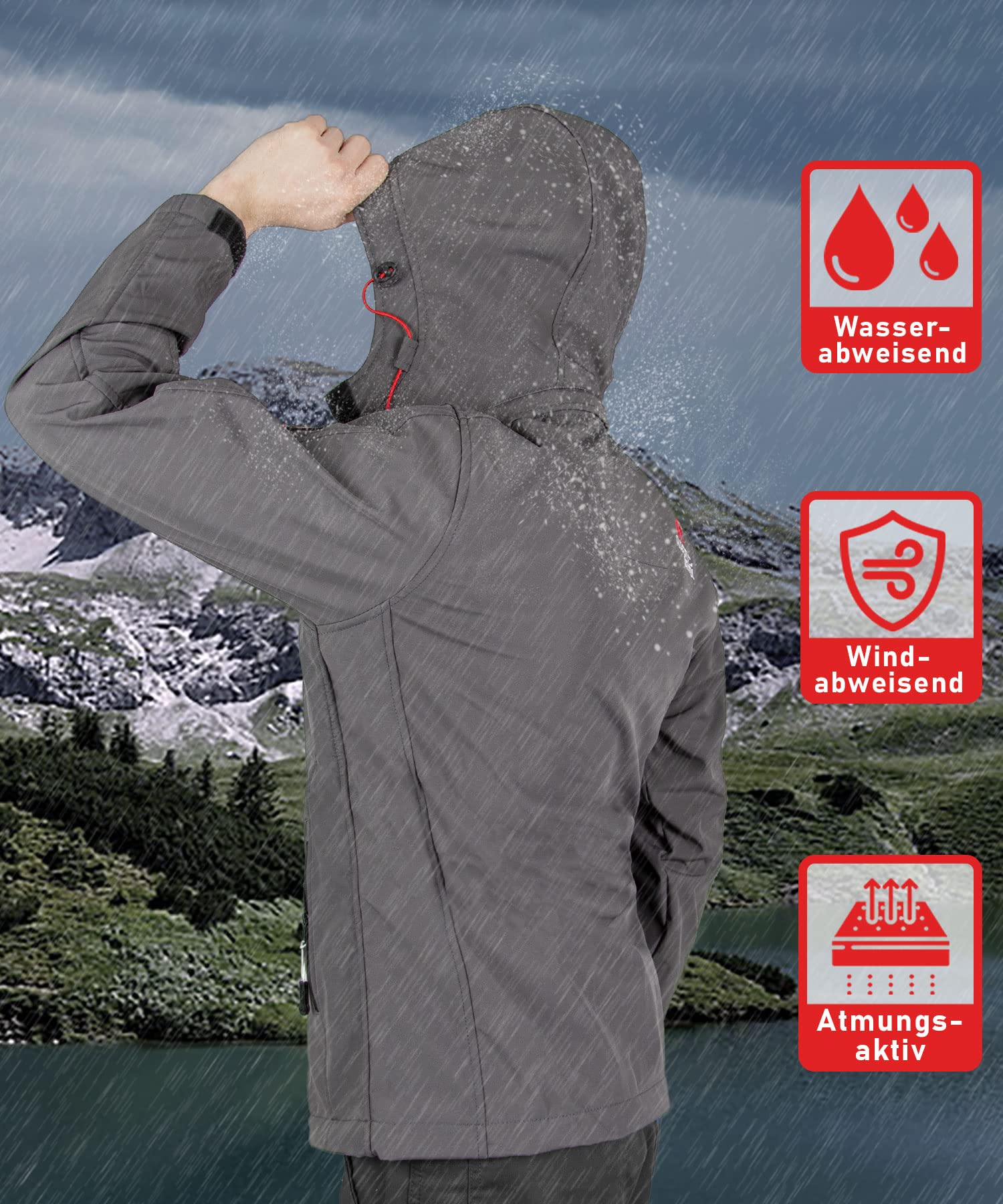 Męska kurtka softshellowa, kurtka funkcyjna, outdoorowa, kurtka przeciwdeszczowa, oddychająca, polarowa wyściółka wewnętrzna AS087