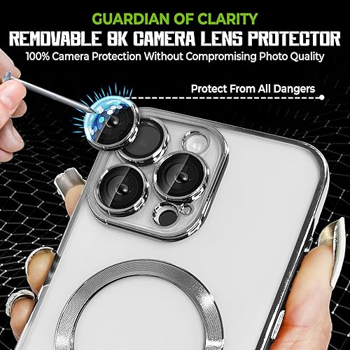 Miniatura 4 de Funda magnética de lujo para iPhone 15 Pro con protección completa de la cámara y compatible con MagSafe  Funda chapada transparente para mujeres y