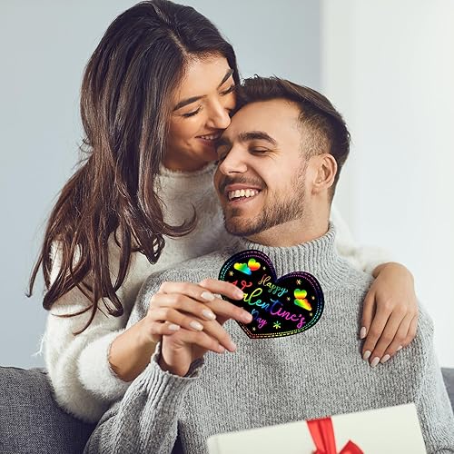 Miniatura 5 de Chivertion 108 tarjetas de rascar en forma de corazón, manualidades de San Valentín, adorno de corazón de papel para rascar con palo de madera y