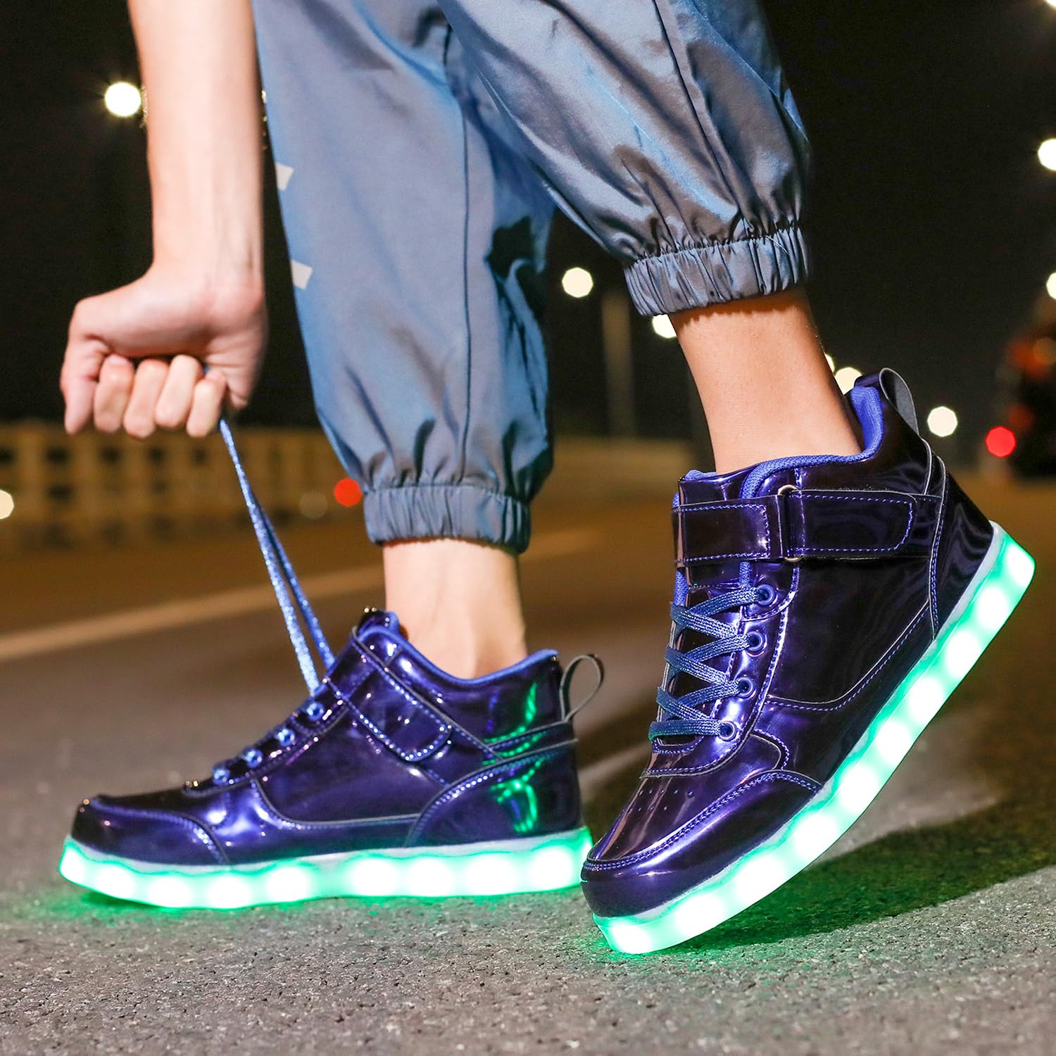 JEVRITE Unisex LED Light Up High Top Sneakers - USB Charging for Women & Men - Couples Shoes: 7.5 Women/6 Men Blue