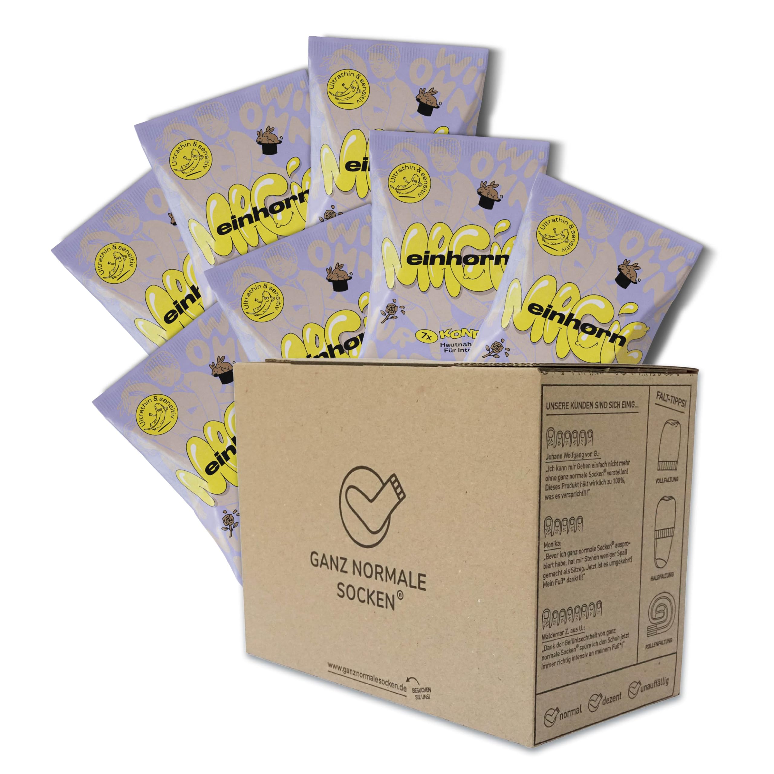 einhorn ultra dünne Kondome I Jahresvorrat Magic im Geheimpaket I 49 Stück I Standardgröße 53 mm I vegane, hormonfreie Verhütung I natürlicher Gleitfilm I nachhaltig und sichere