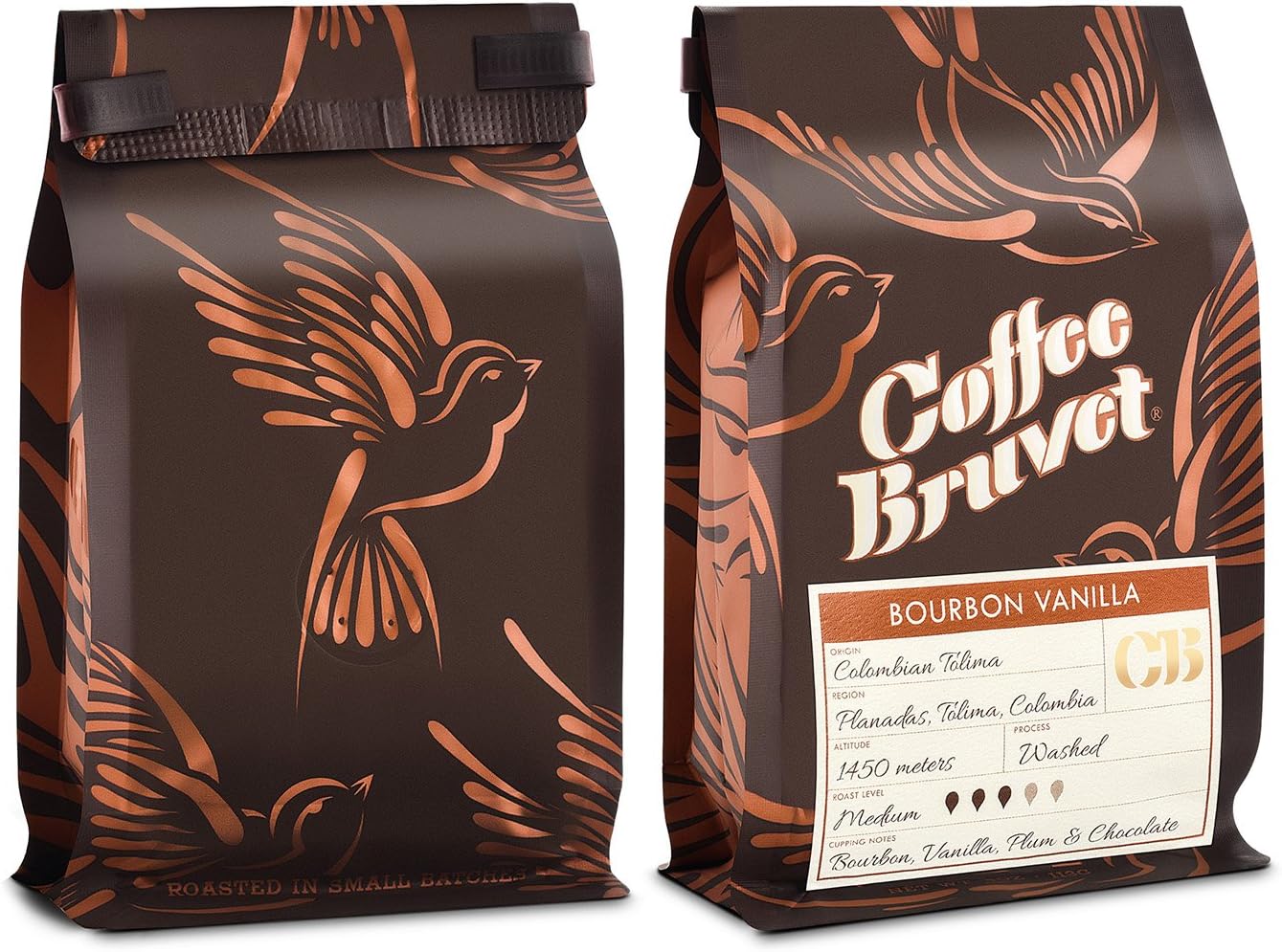 Coffee Bruvet Gourmet Barrel-Aged Bourbon Coffee Infused with Vanilla | Freshly Roasted Whole Bean Coffee Medium Roast [4oz] | Best Colombian Arabica | Coffee Lover Gift (1 Pack)