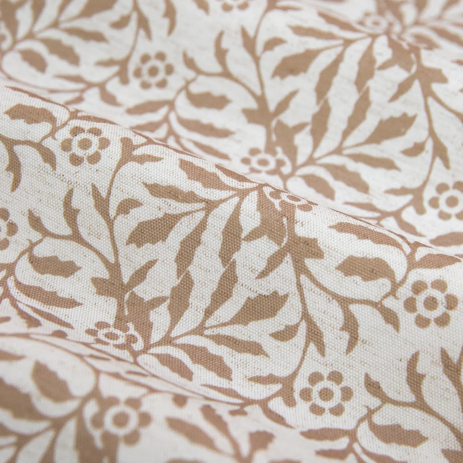 Rustic Tablecloth Linen Blended Rectangle/Oblong Tablecloth Plant Leaf Printed with Wavy Line Tassels Trim Table Cover for Buffet Parties Event Farmhouse Kitchen Dining Decor Coffee Brown 55x102 In