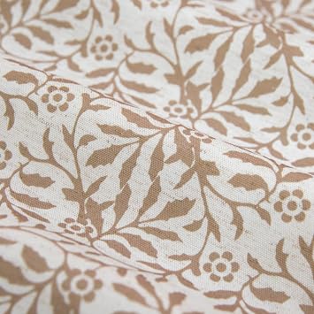 Rustic Tablecloth Linen Blended Rectangle/Oblong Tablecloth Plant Leaf Printed with Wavy Line Tassels Trim Table Cover for Buffet Parties Event Farmhouse Kitchen Dining Decor Coffee Brown 55x102 In