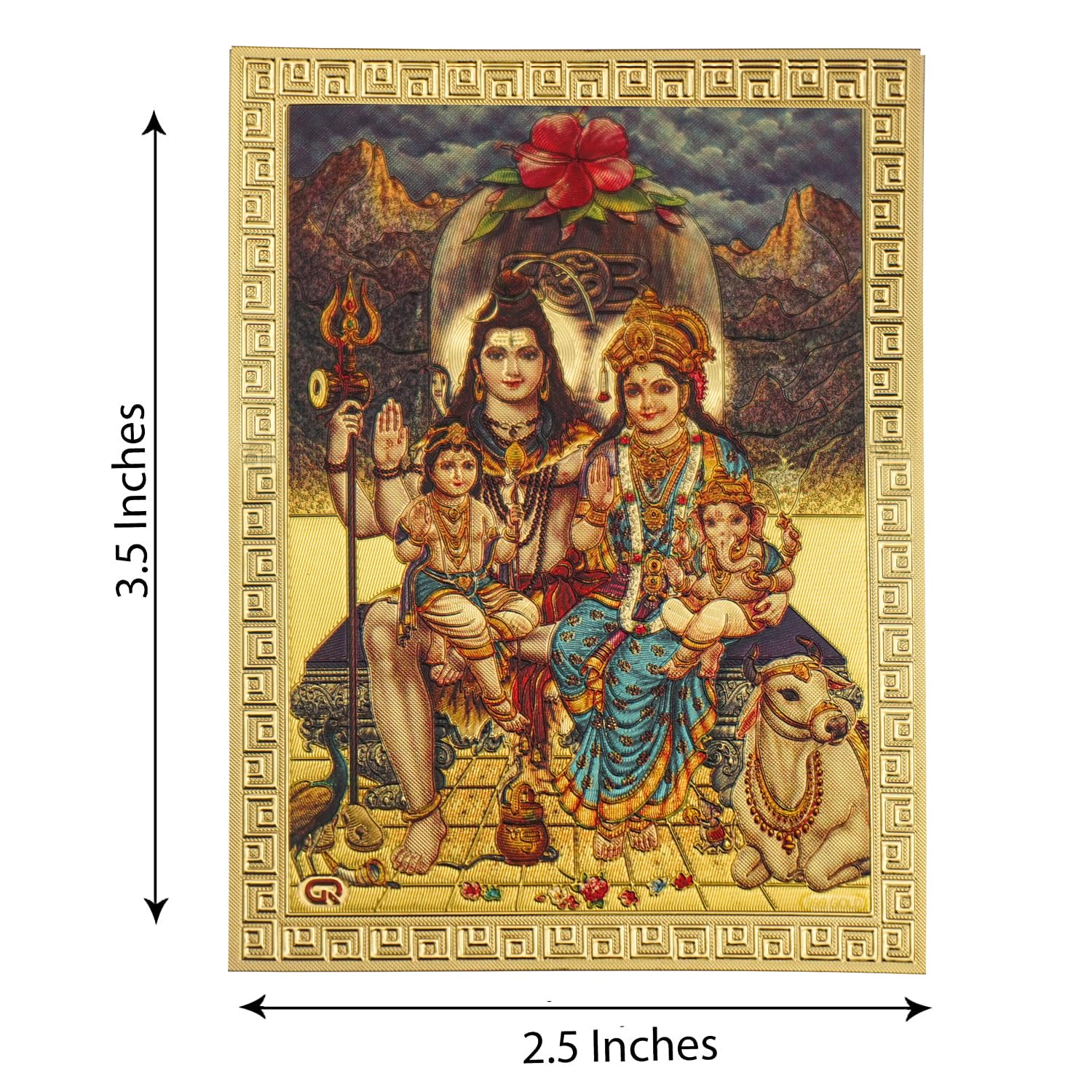 Hawai Acrylic Sheet Printed Gold Plated Lord Shiva and Parvati Sticker, Size 3.5 x 2.5 Inch | Shiv Parivar Small Pocket Size Self Adhesive Hindu Religious Sticker | Pooja Room Car Temple Decor | SFDI00671_PKT