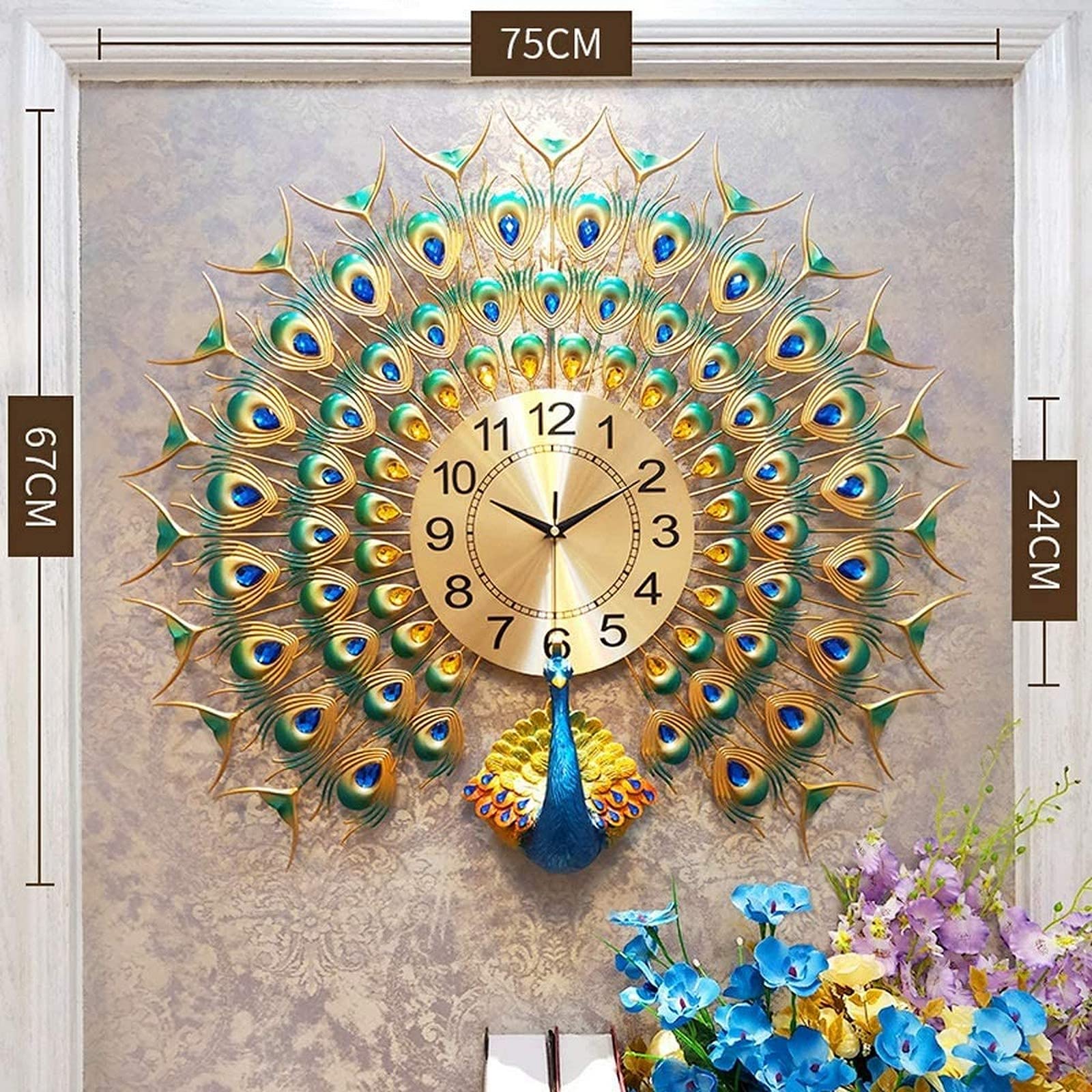 Horloge murale électronique muette paon et quartz simple pour décoration de maison moderne