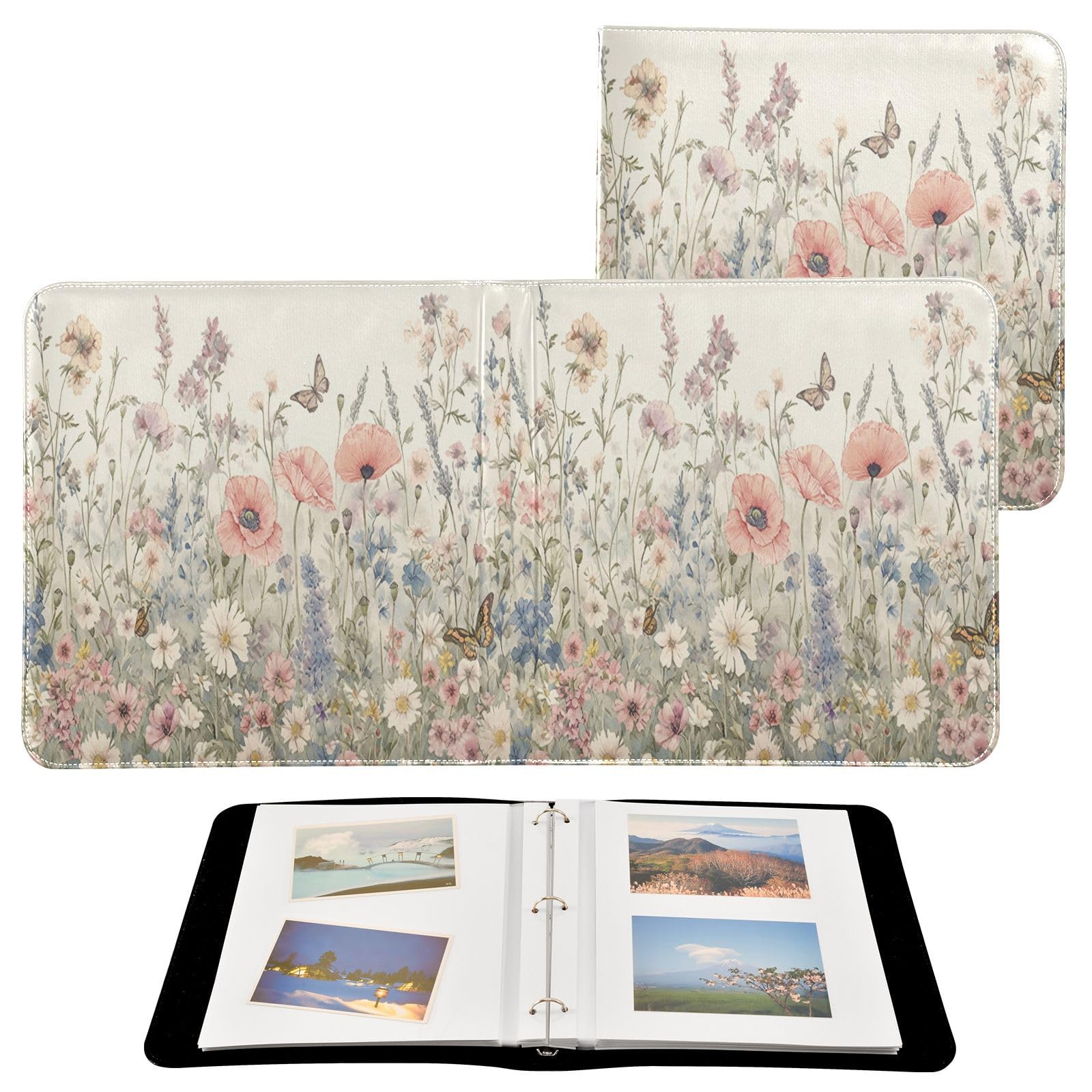 Kigai Wildflowers Photo Album Self Adhesive Scrapbook Album Leather Cover DIY Picture Scrap Book with 20 Adhesive Sheets, 11.8x24x0.8 inch
