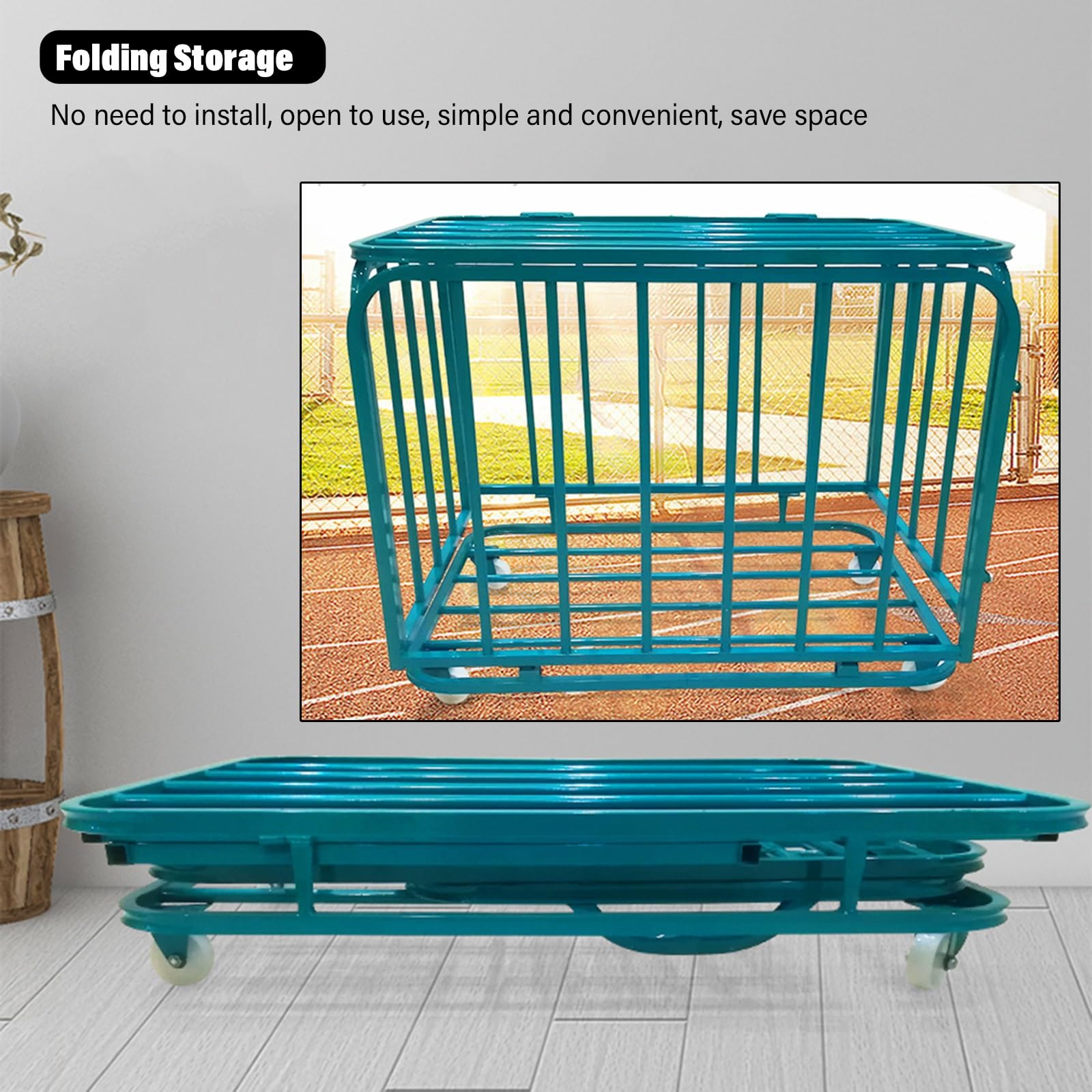Ballregal Ballkorb Ballwagen Großer Metall-Ballkäfig, Zusammenklappbarer Basketball-Lagerwagen Mit Rädern/ Schulballkorb Für Garage, Schule, Außenbereich, Abschließbar Organizer-Regal Behälter Krüge N
