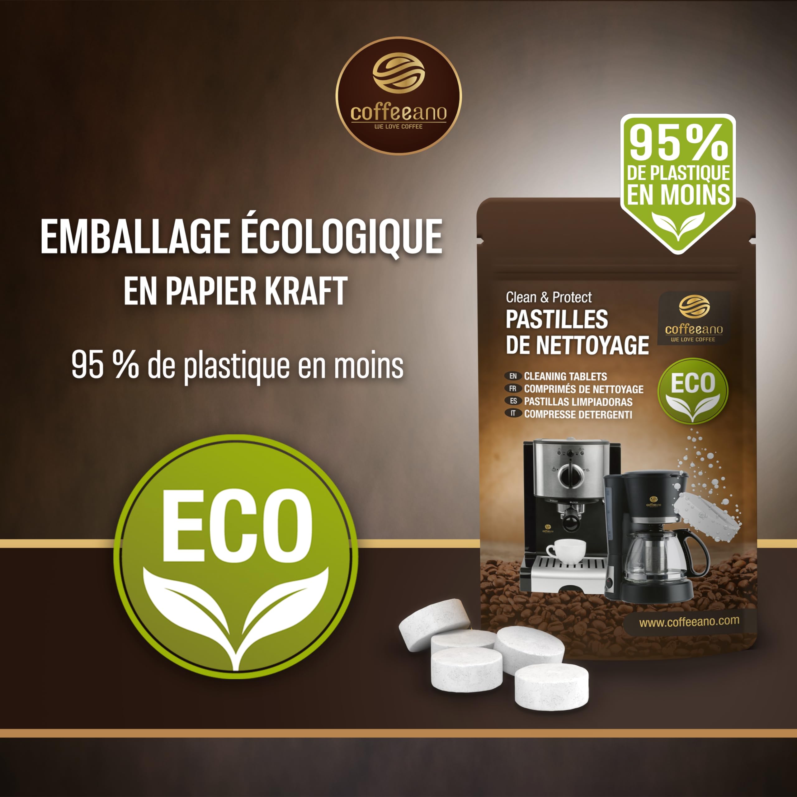 40 Pastilles de nettoyage pour Jura, Krups, Melitta, Delonghi, Siemens, Philips, Bosch, Tassimo, Nespresso, Sage, Senseo machines à café automatiques et cafetières - Coffeeano nettoyant