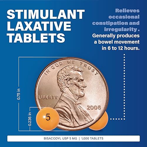 Miniatura 3 de MAJOR Bisacodyl 5 mg - Laxante estimulante revestido cómodo para aliviar el estreñimiento suave, confiable y - 1000 tabletas (paquete de 1)