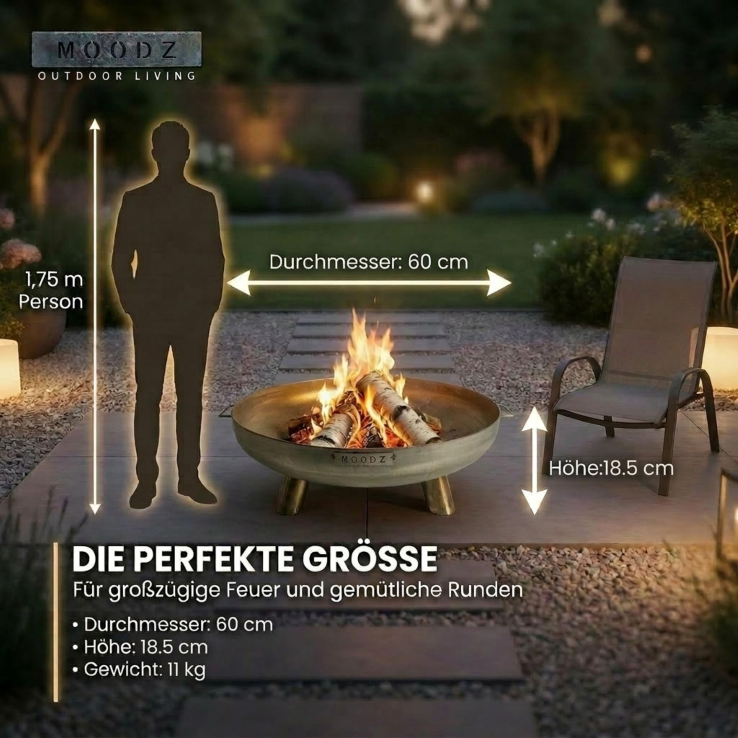 Feuerschale 60 cm Edelstahl - Feuerschalen für den Garten - Feuerstelle Outdoor & Feuertonne - Feuerschale aus Edelstahl (Ø 60 cm F&H)