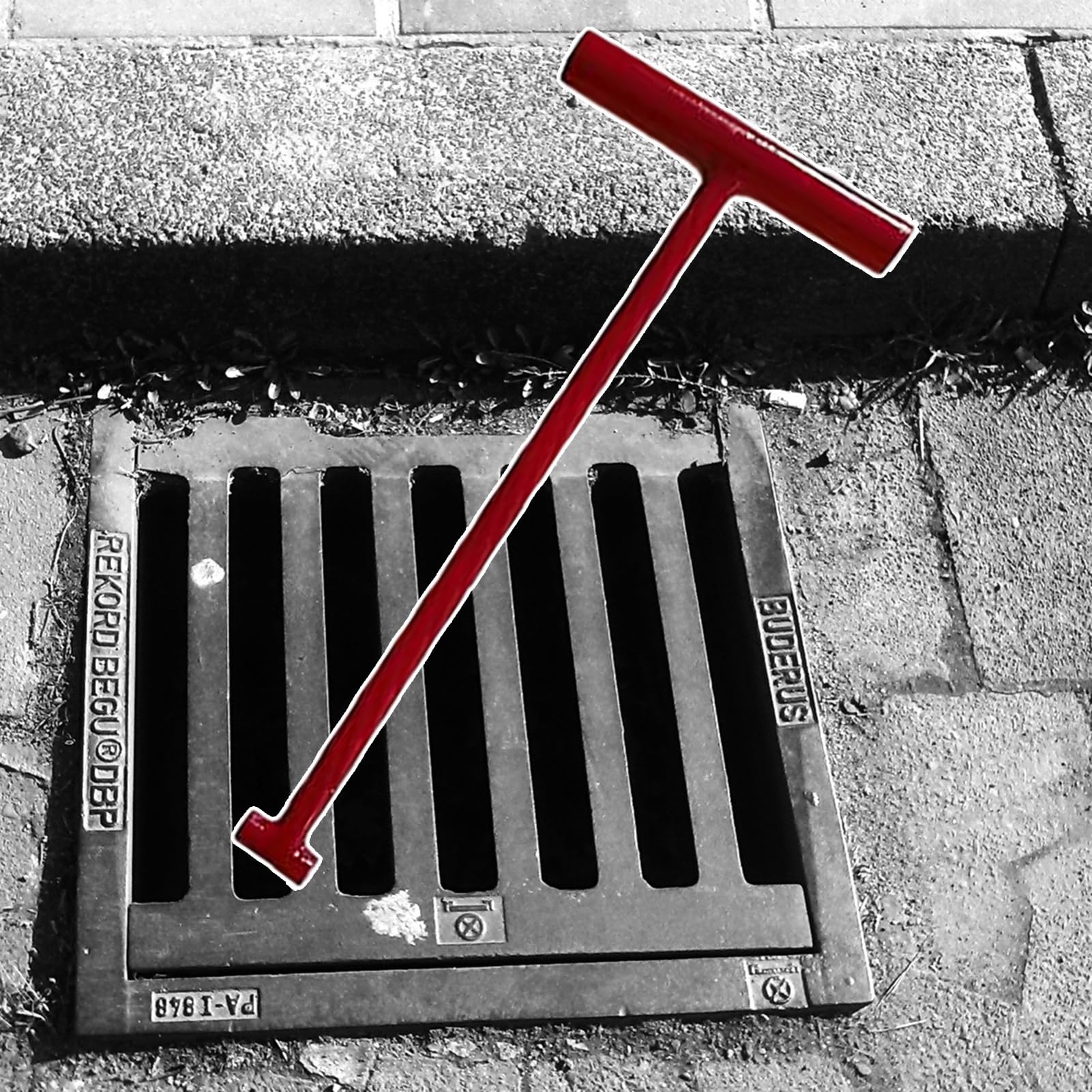 Llave de alcantarilla en I de acero rojo de 90 cm para elevación pesada