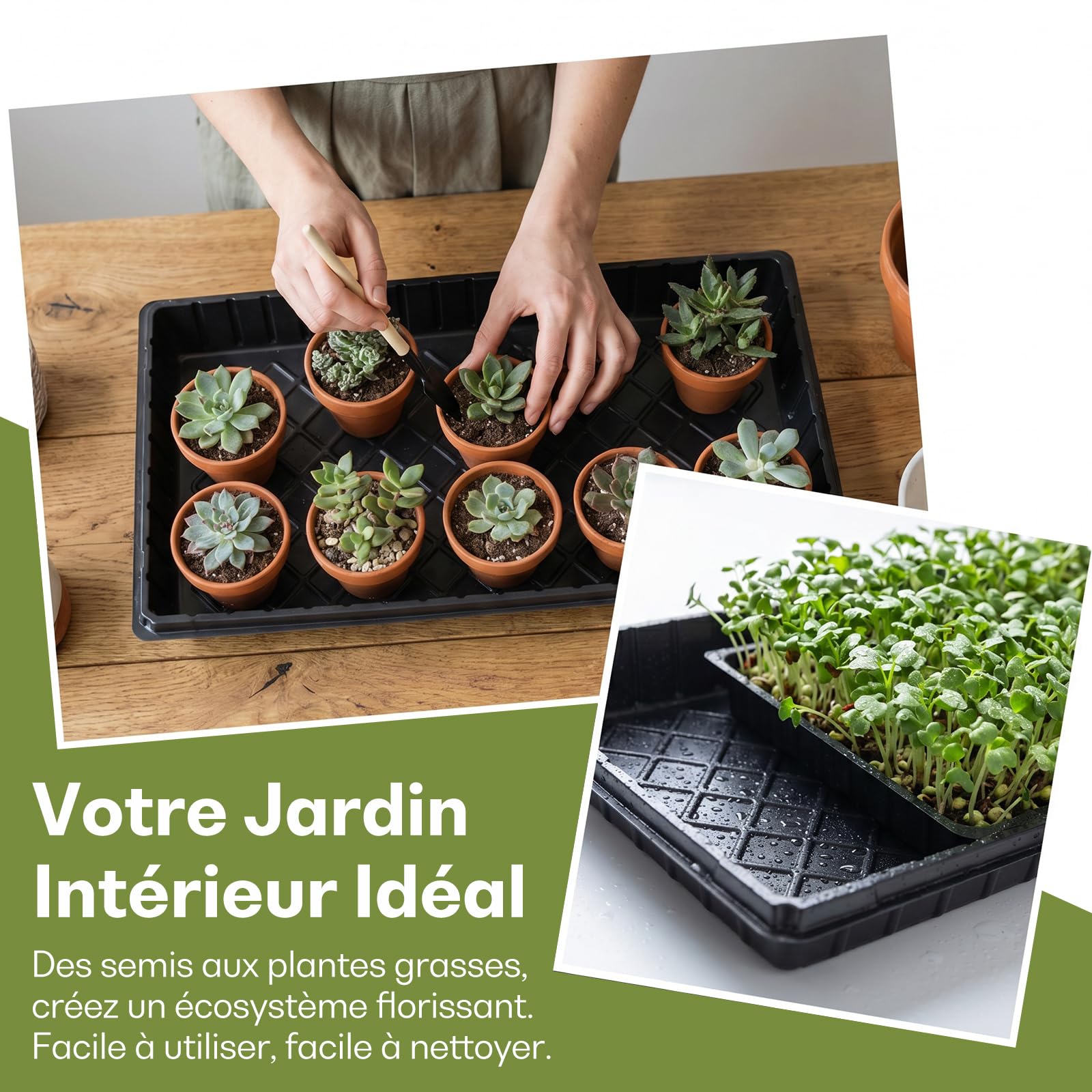 Lot de 10 Plateaux de Semis Réutilisables pour Pépinière, Bac pour Semis, Plateau de Germination, Plateaux de Culture de Graines, Plateaux de Semis de Jardinage et Intérieur, sans Trou