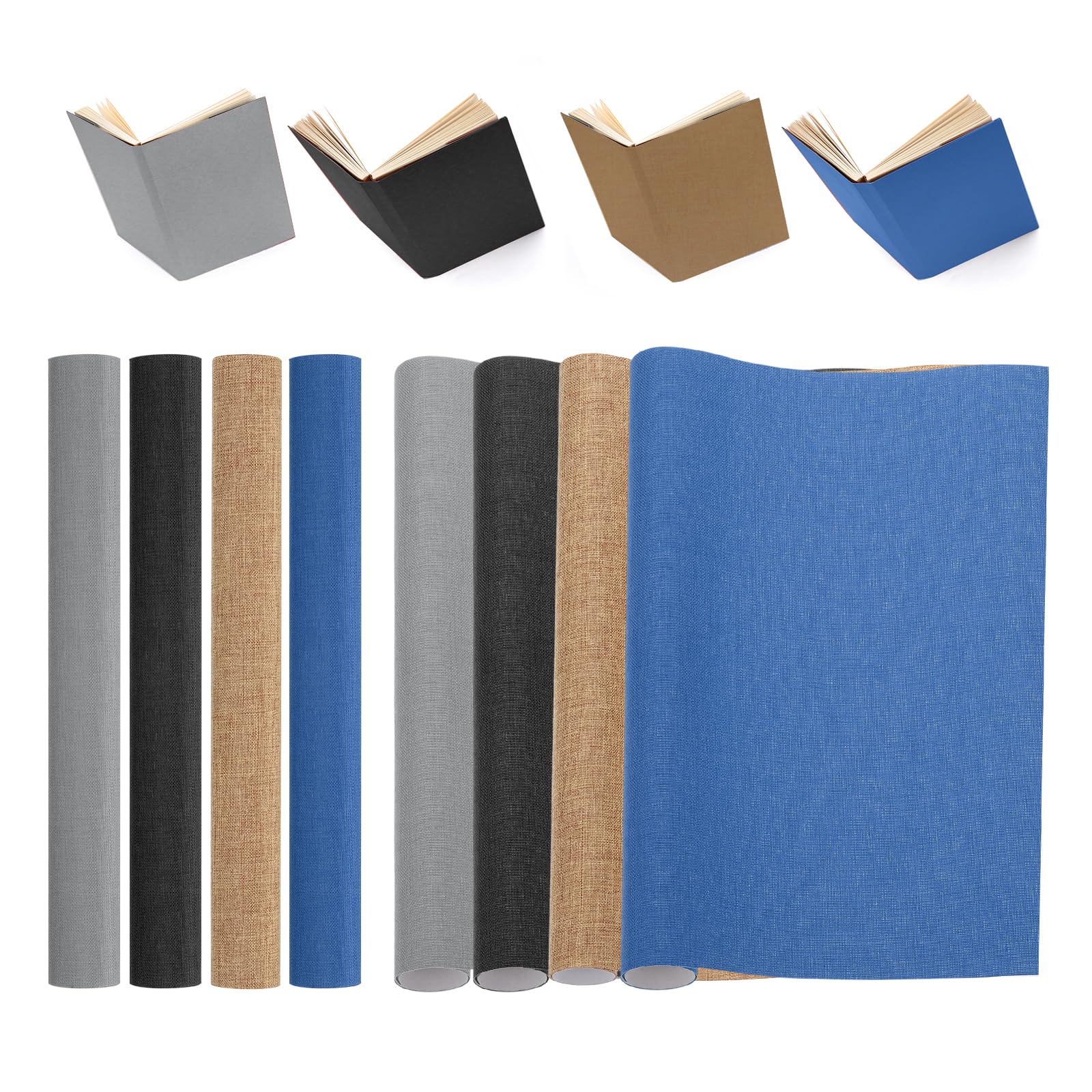 PATIKIL 40"x16" Bookbinding Cloth, 4Pcs Book Cover Repair Cloth for Book Arts Sewing DIY Craft Black/Gray/Brown/Dark Blue
