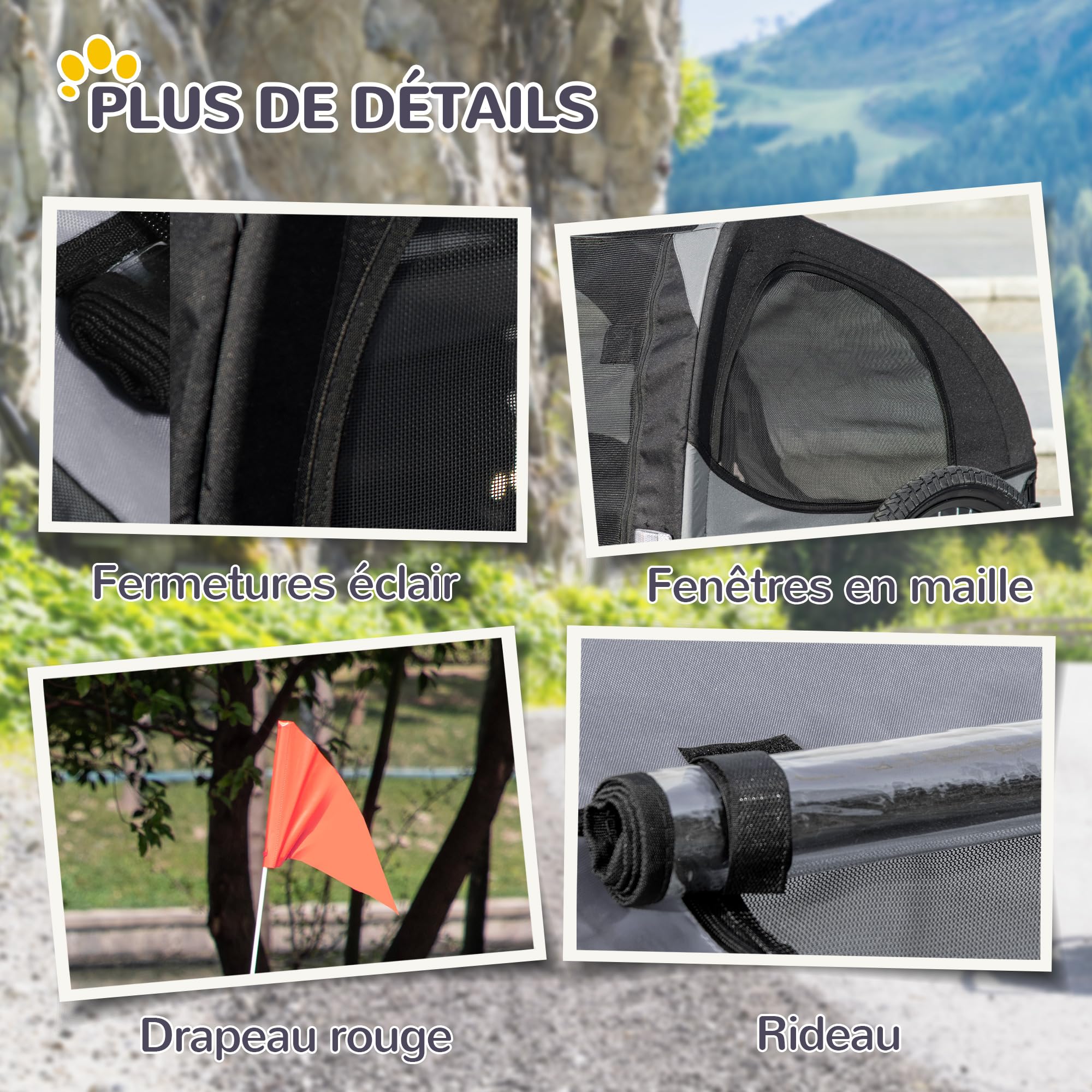 PawHut Remorque vélo Chien avec pneus 20 Pouces - Chariot pour Chien Moyen avec Structure en Acier et Mailles renforcées - Transport Animaux pour VTT et Balade extérieur