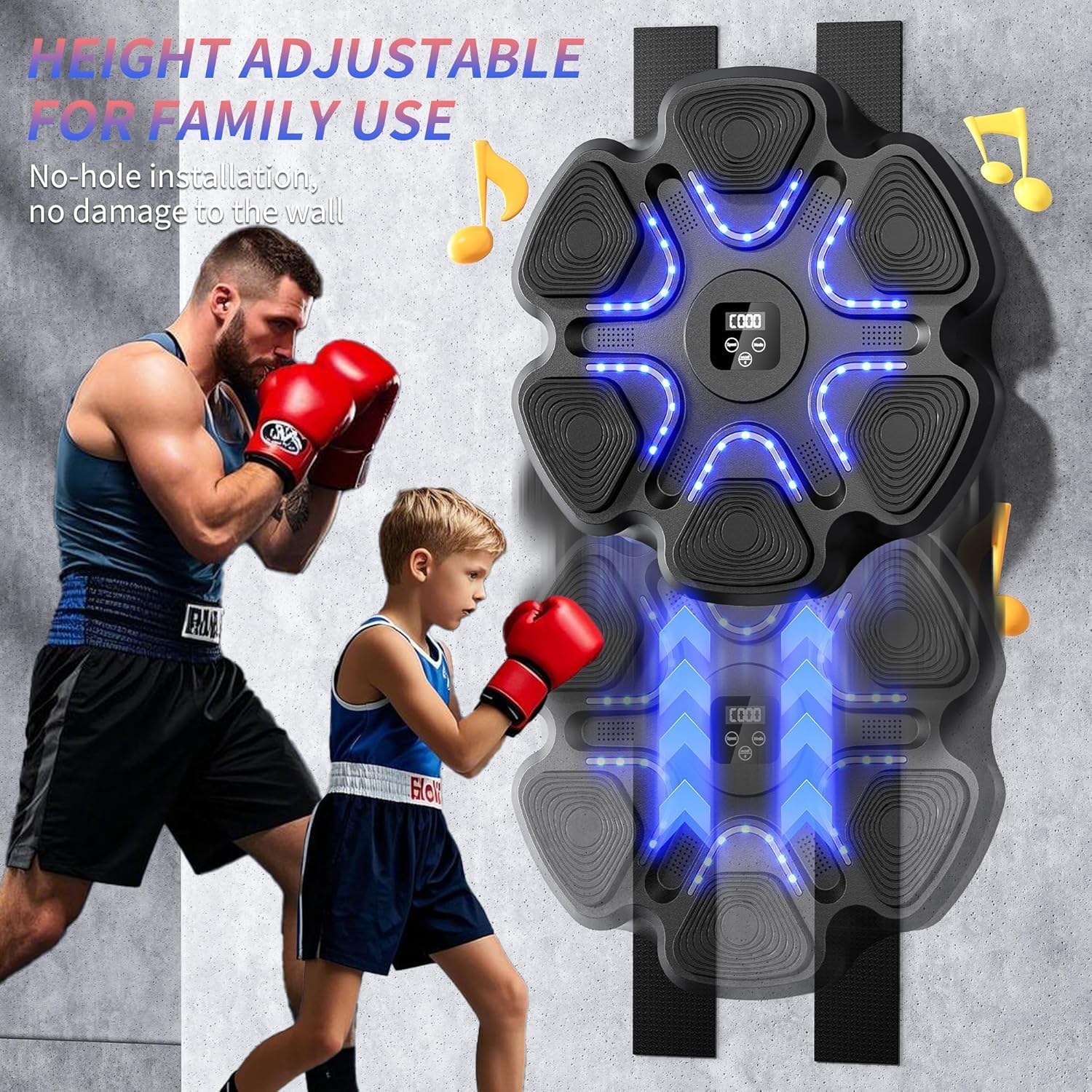 LYMIN Machine de Boxe Musicale avec Gants de Boxe, LED Boxe Mural Musique Bluetooth Music Boxeur 9 Modes de Vitesse et Comptage Intelligent, Music Boxing Machine pour Adultes et Enfants