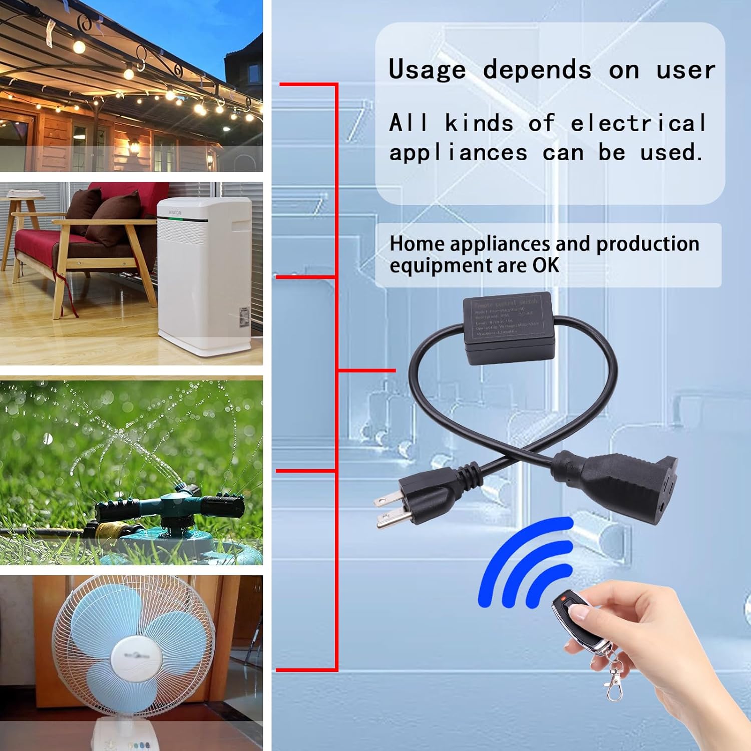 Extension Cord with Switch,Remote Control Extension Cable Waterproof Switch 1.65FT/0.5m,1250W Power Cable,3 core for Work, Dual Remote Control(10A-2pieces)